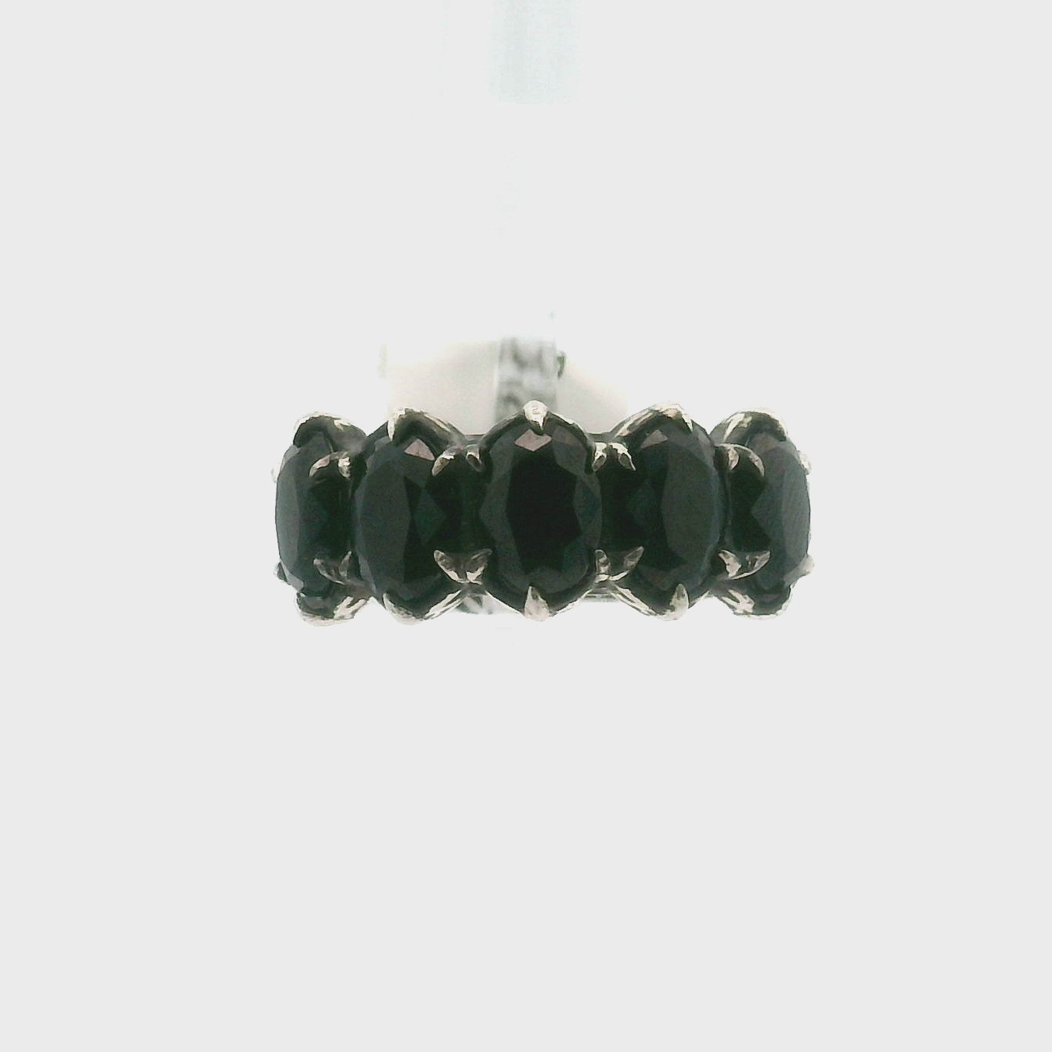 Black Spinel Bad Witch Oval Stacker Cuff Ring .925 Silver for Restoration and Empowerment