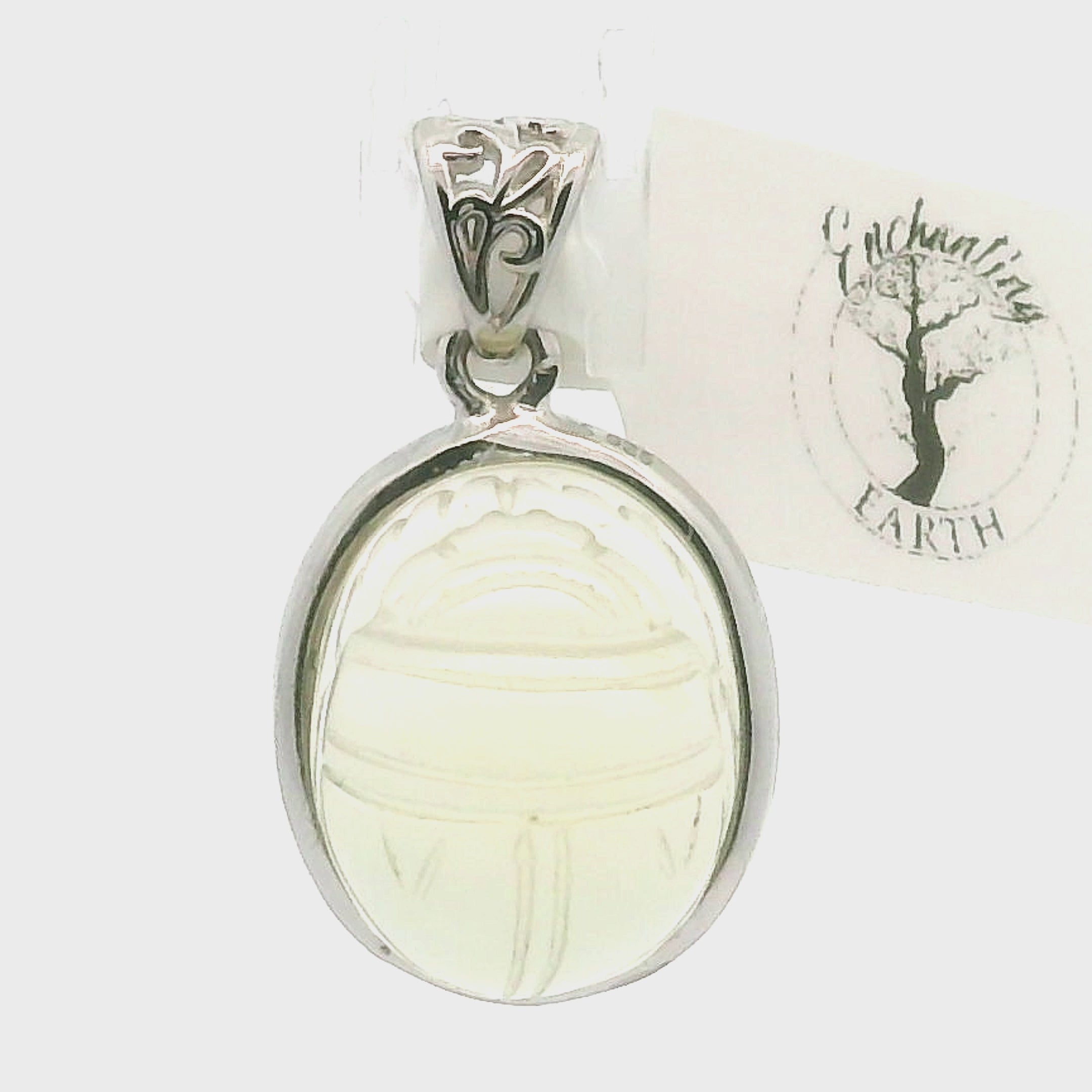 Libyan Desert Glass Carved Scarab Pendant.925 Silver for Confidence, Manifestation and Personal Power