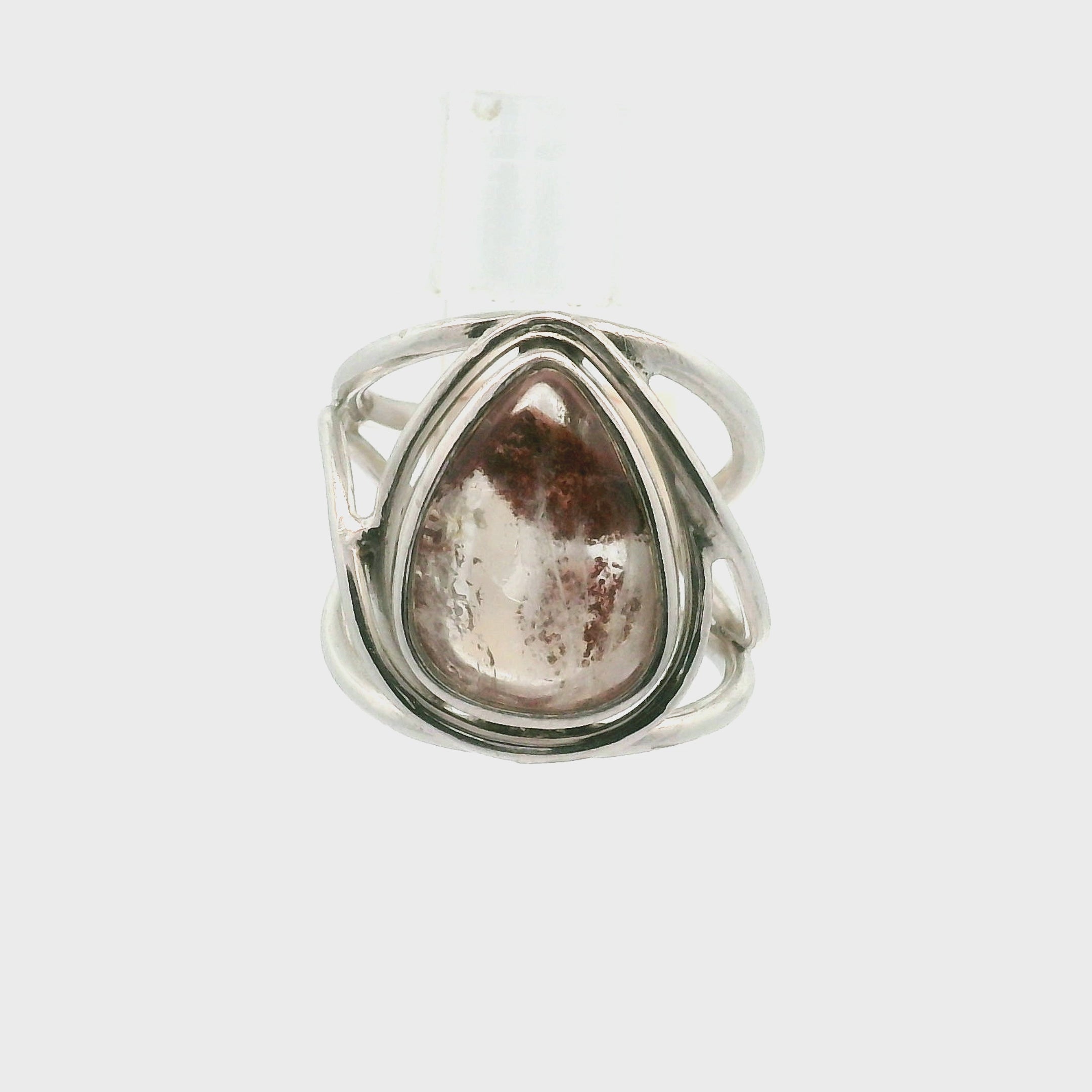 Lepidocrocite Phantom in Quartz Finger Cuff Adjustable Ring .925 Silver for Harmonizing Relationships and Emotional Healing
