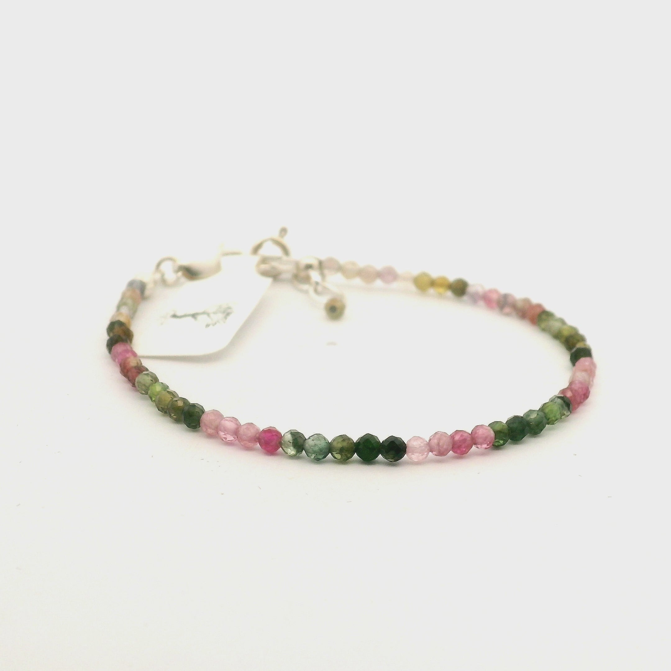 Watermelon Tourmaline Micro Faceted Bracelet 925 Silver for Harmony and Strength