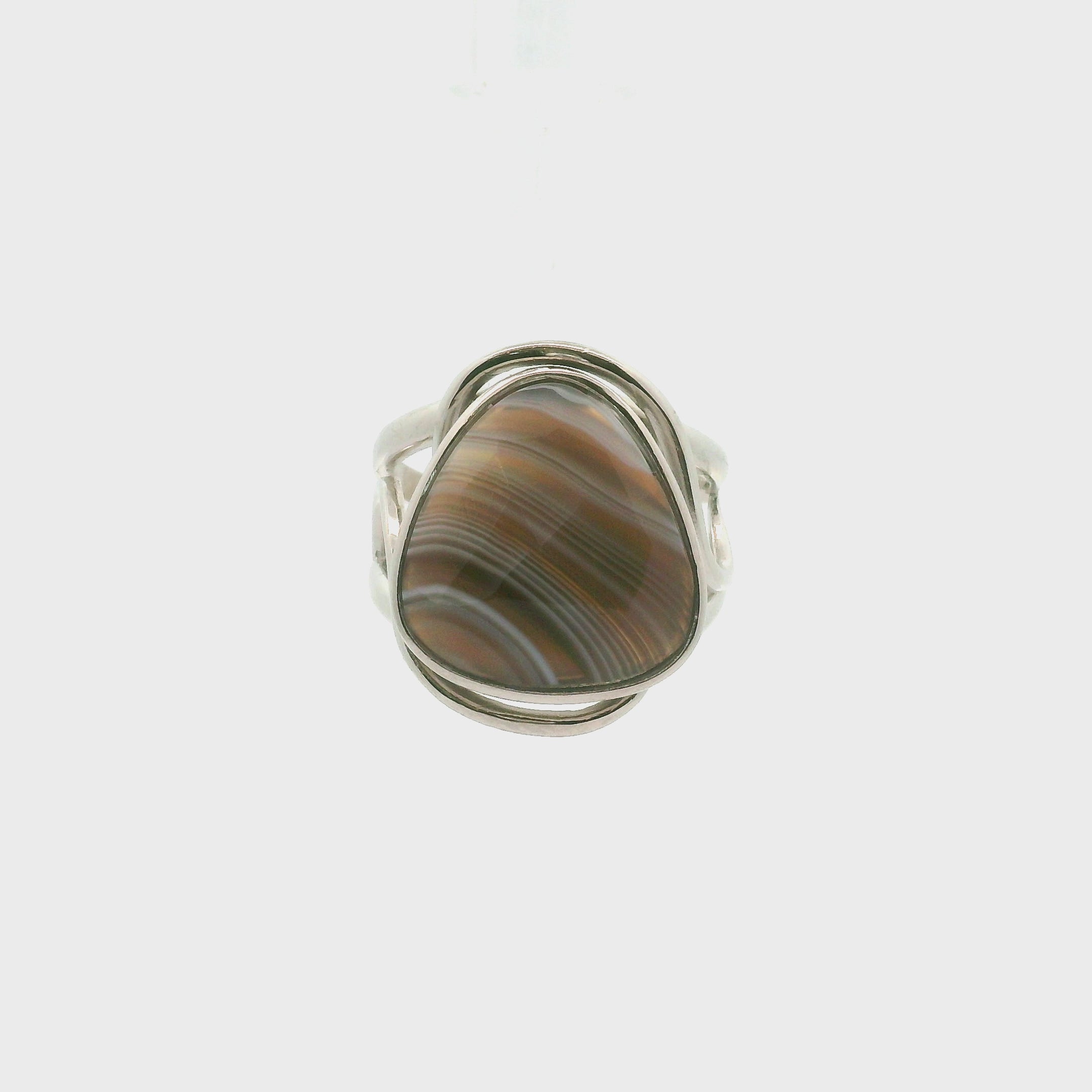 Botswana Agate Cuff Ring .925 Silver for Hope, Protection and Strength