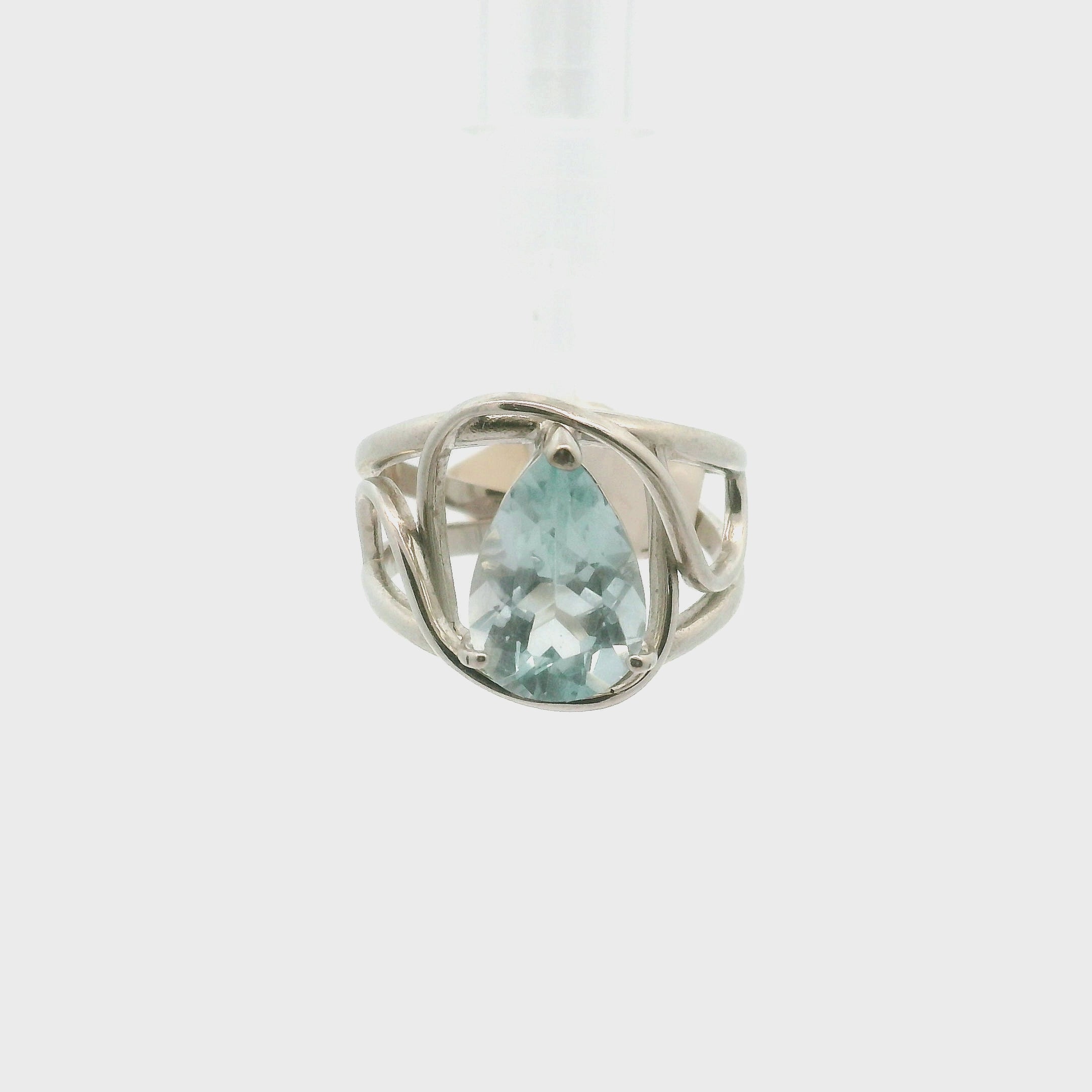 Blue Topaz Cuff Ring .925 Silver for Higher Levels of Awareness, Peaceful Communication and Clarity