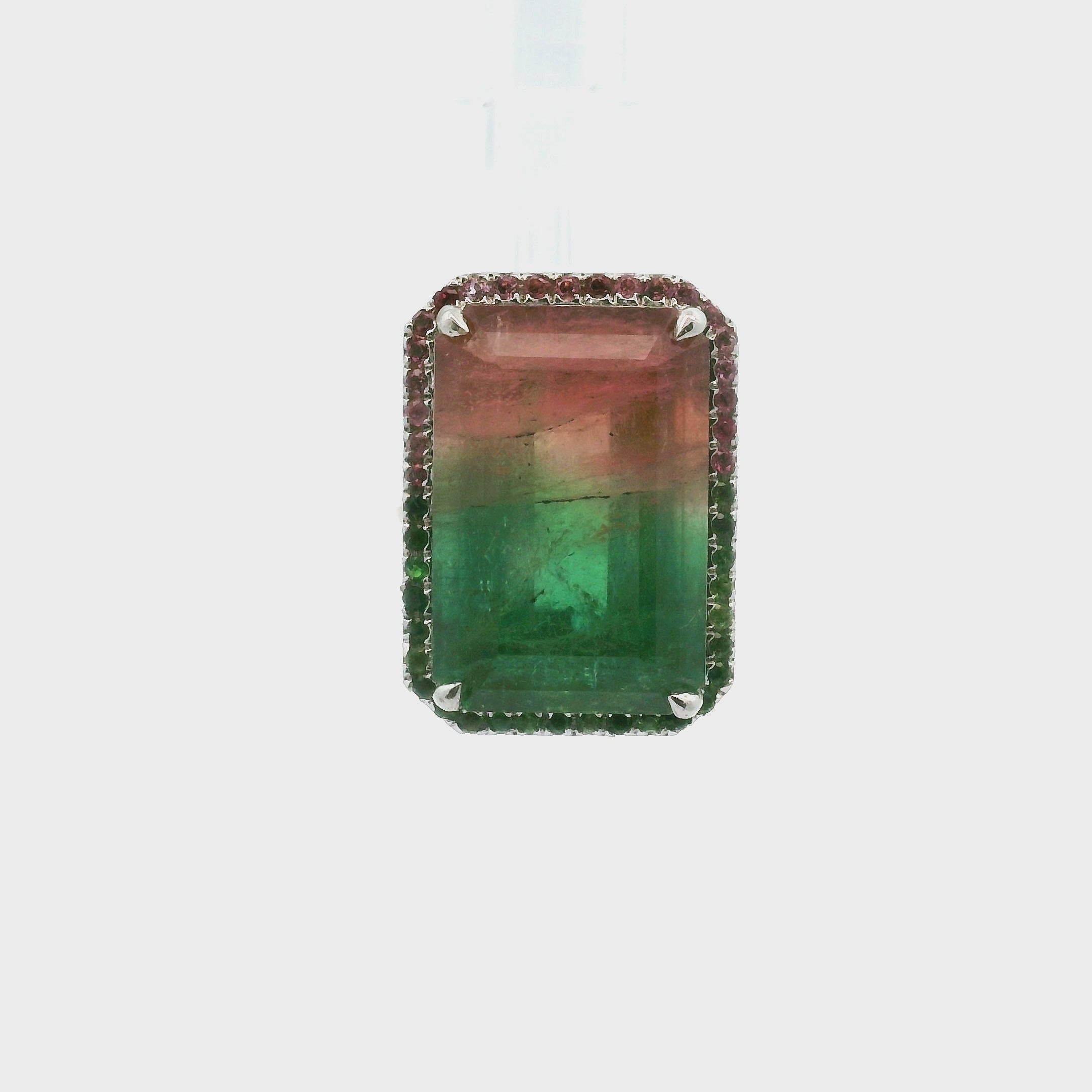 Watermelon Tourmaline Pavé Pendant and Ring Set .925 Silver for Meditation, Relationships and Happiness