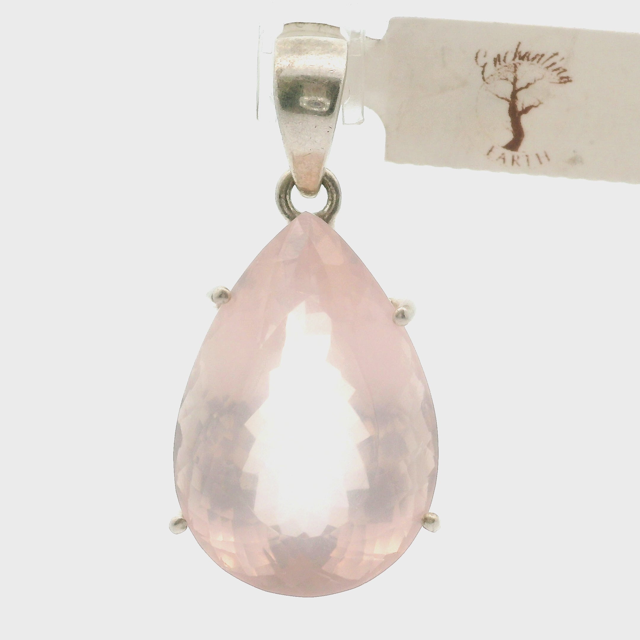 Rose Quartz Large Pendant .925 Silver for Compassion, Love and Healing