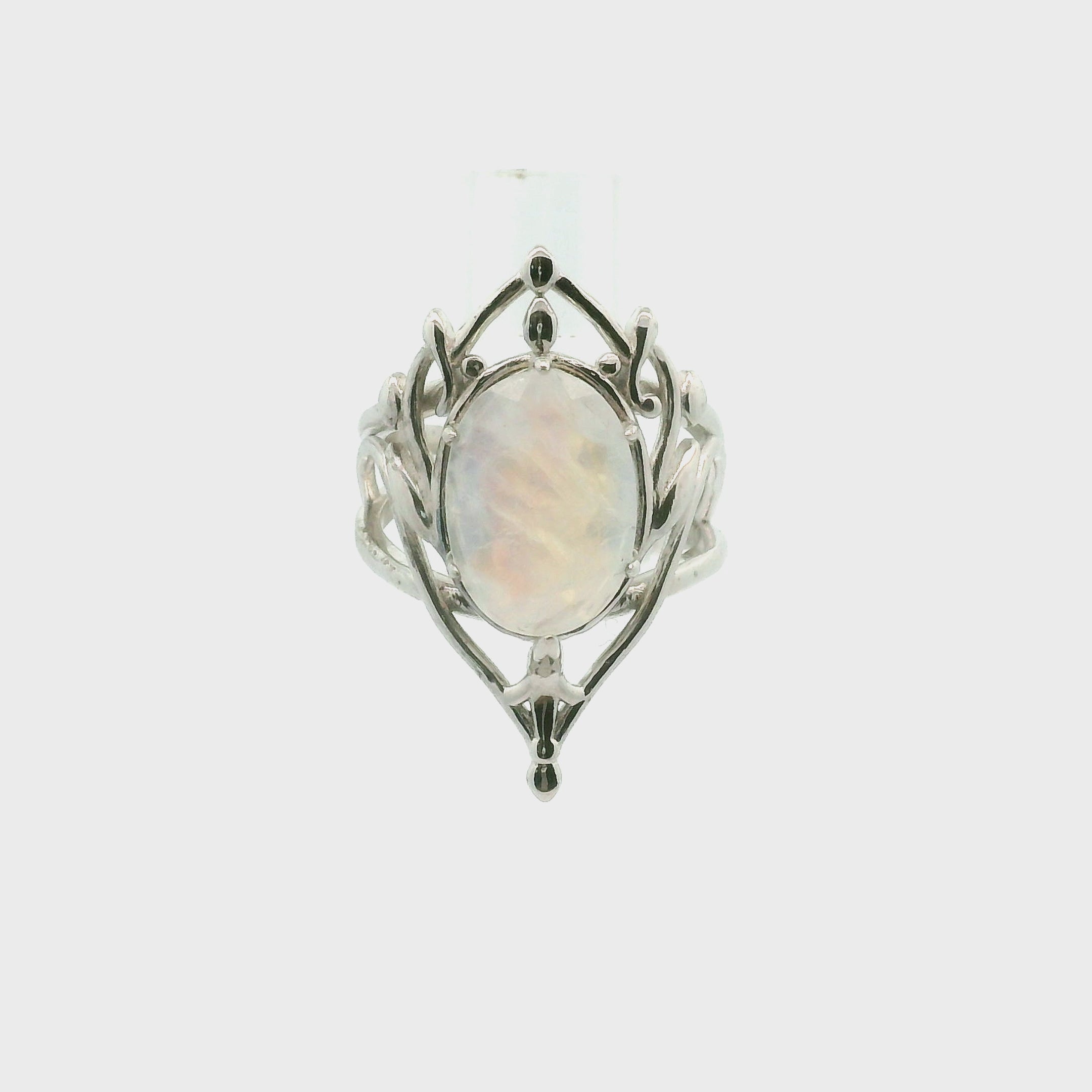 Moonstone Wreath Cuff Ring .925 Silver for New Beginnings and Divine Feminine Energy
