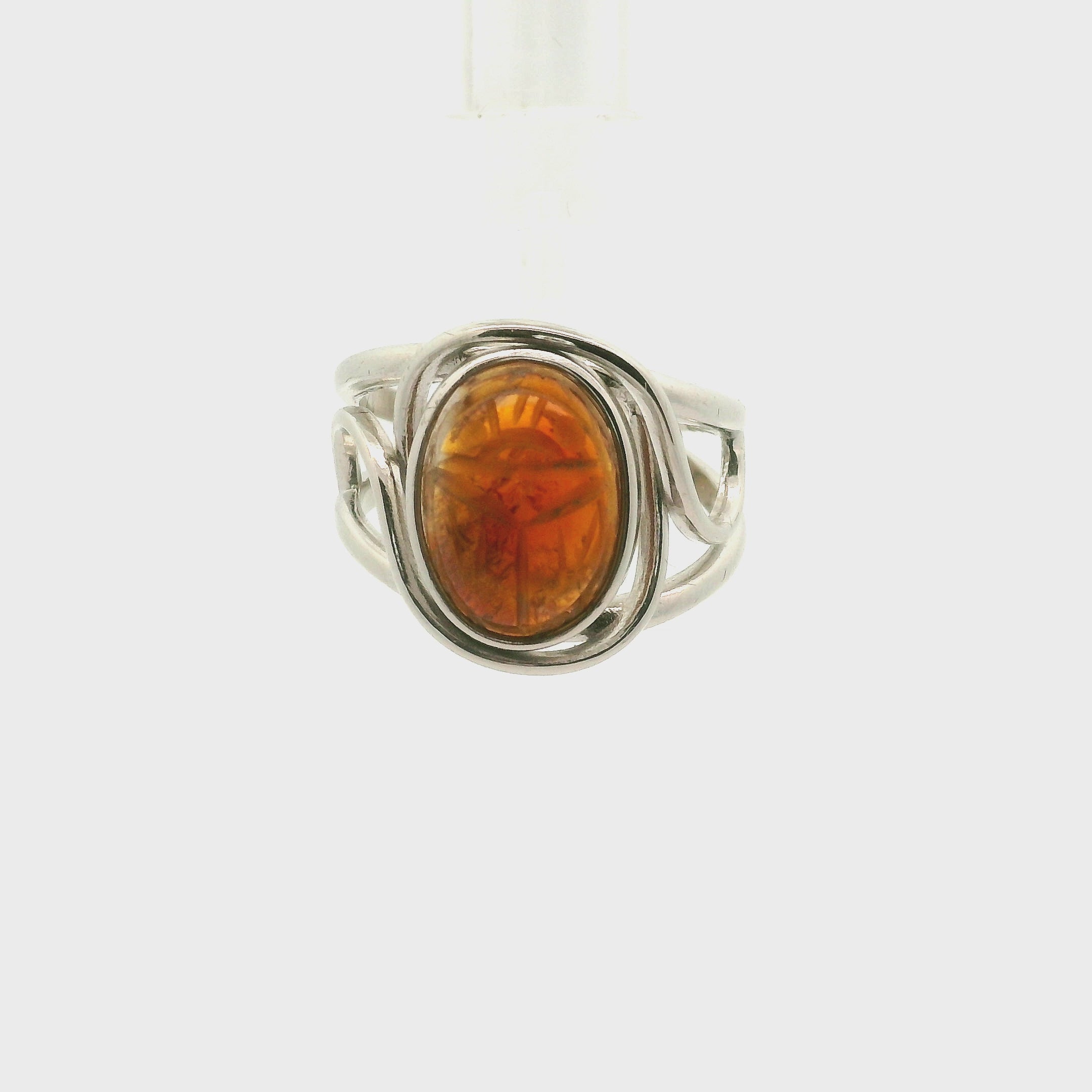 Madeira Citrine Scarab Adjustable Cuff Ring .925 Silver for Abundance, Good Luck and Positivity
