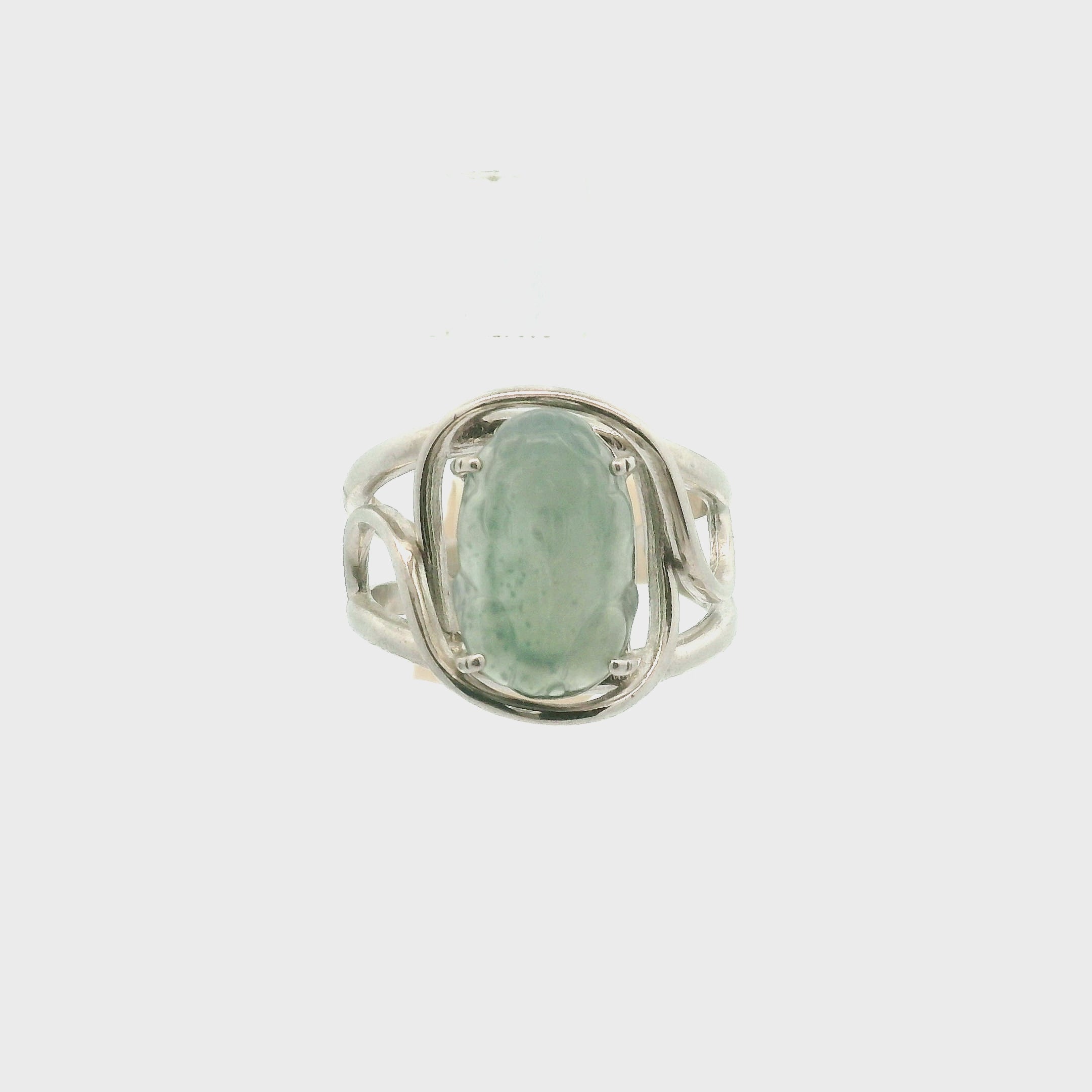 Blue Jadeite Pixiu Finger Cuff Adjustable Ring .925 Silver for Spiritual Awareness, Prosperity and Protection