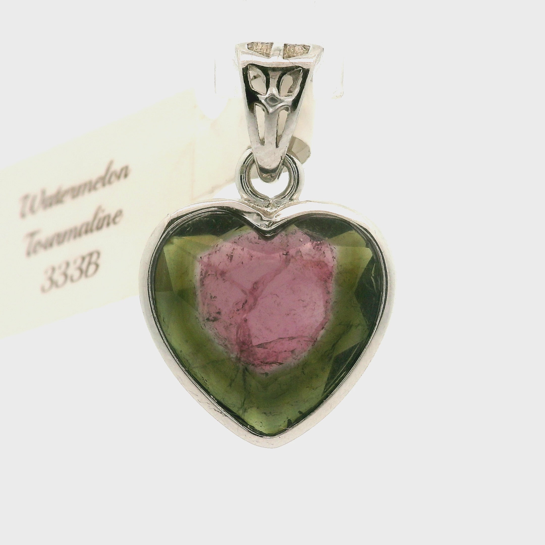 Watermelon Tourmaline Heart Pendant .925 Silver for Profound Heart Healing