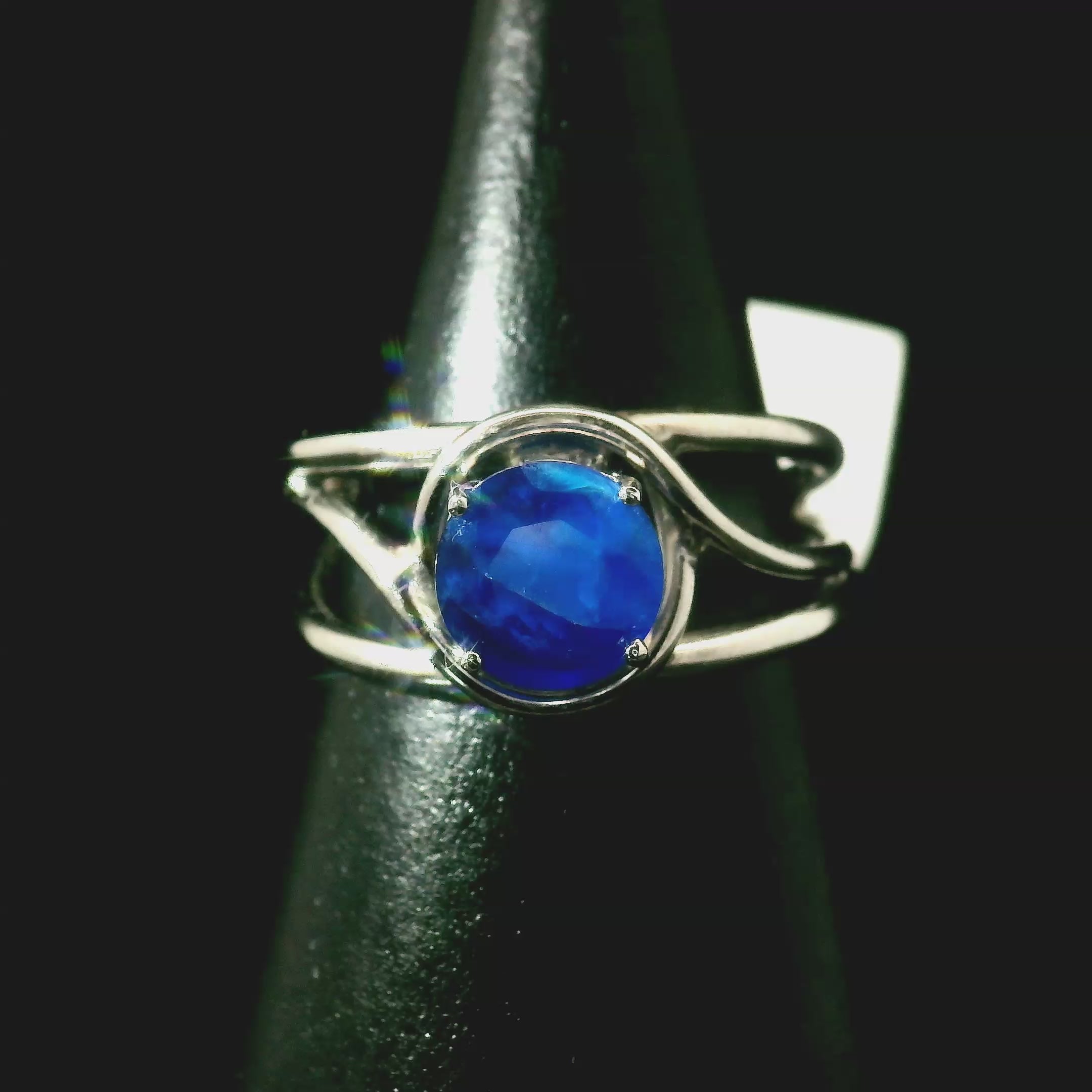 Hauyne Midi Cuff Ring 925 Silver for Intuition, Energy Purification and Spiritual Communication