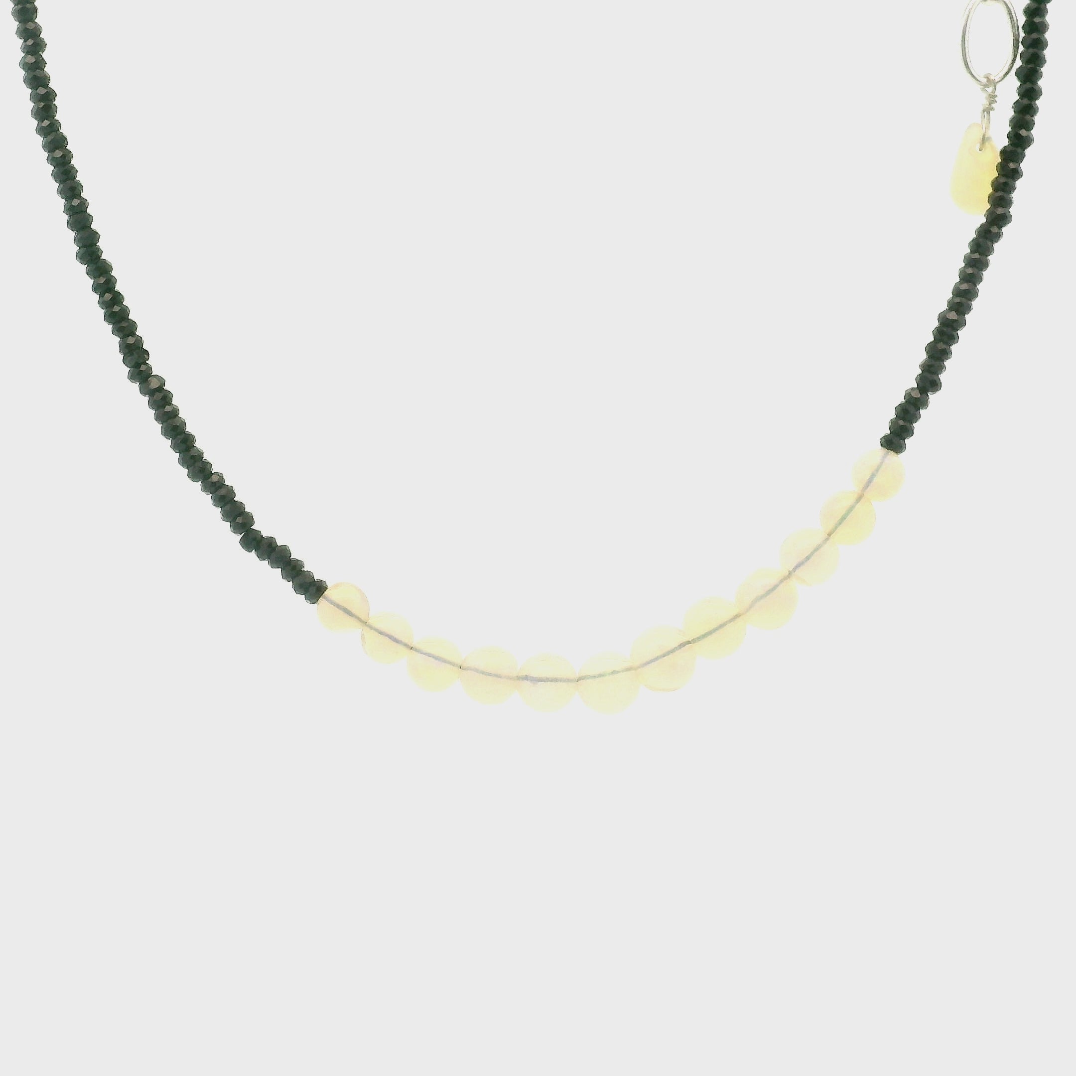 Opal & Black Spinel Micro Faceted Necklace 925 Silver for Protection and Creativity