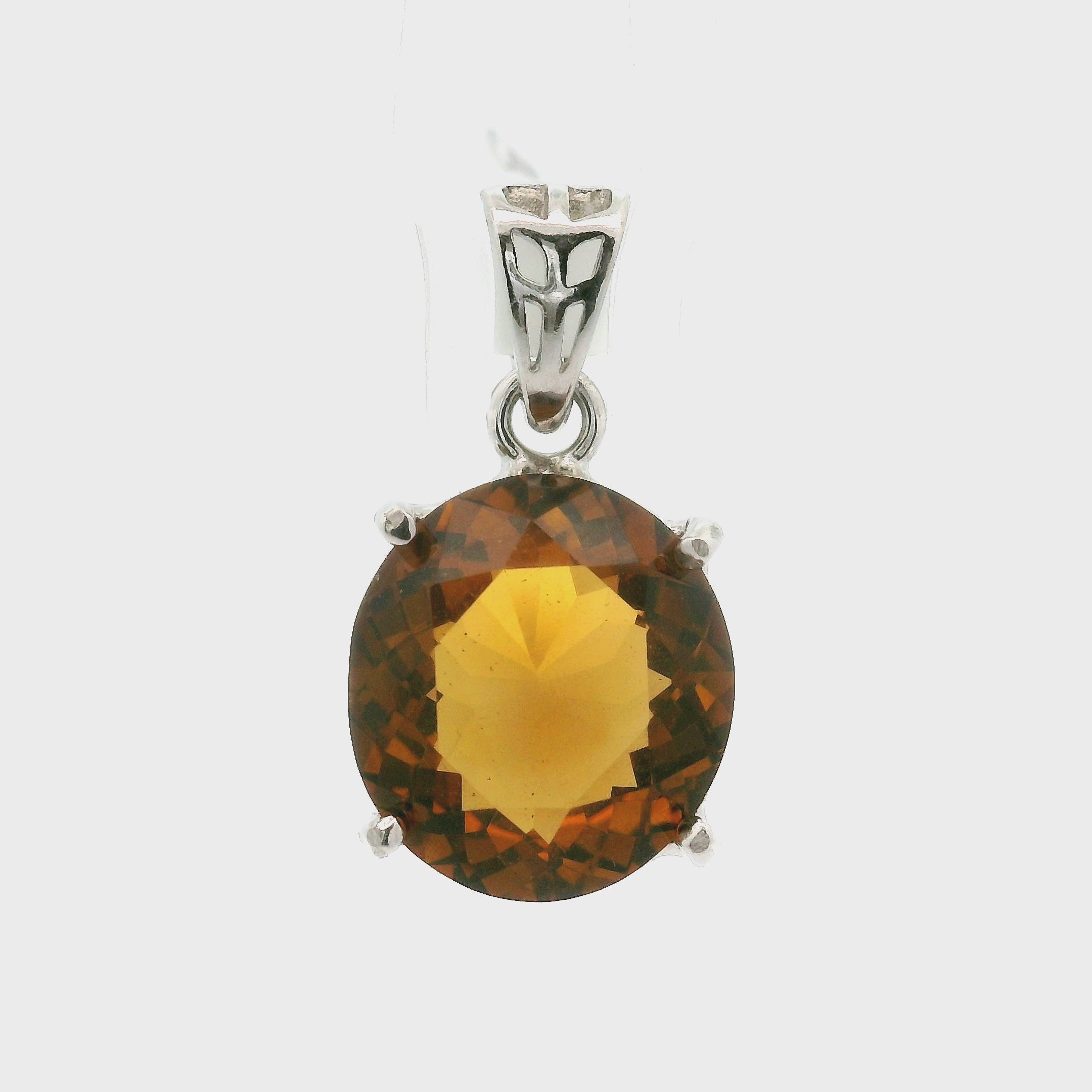 Zambian Citrine Radiant Cut Pendant .925 Silver for Abundance, Intuition, Luck and Protection