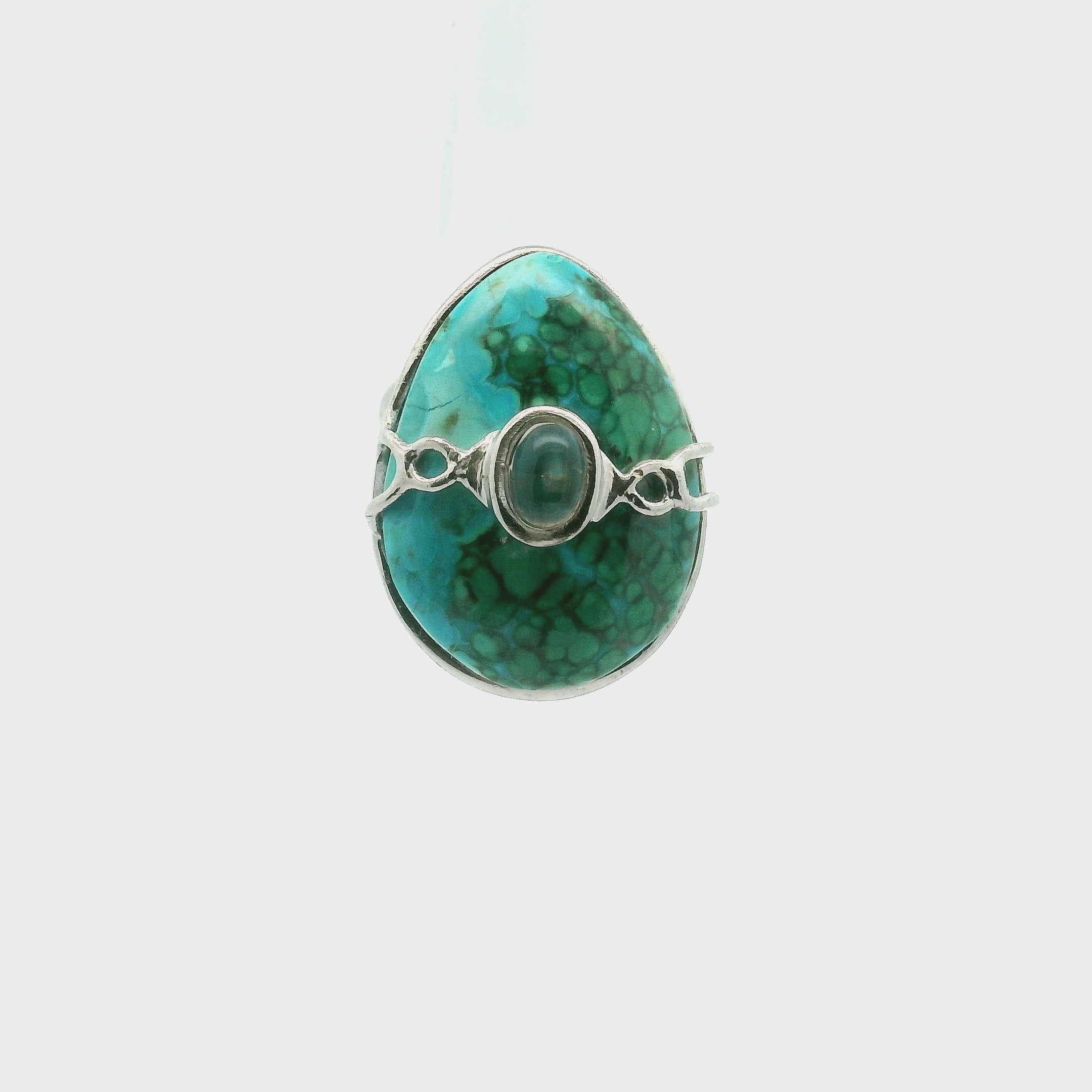 Malachola With Moonstone Ring .925 Silver for Encouraging Surrender to the Divine Will