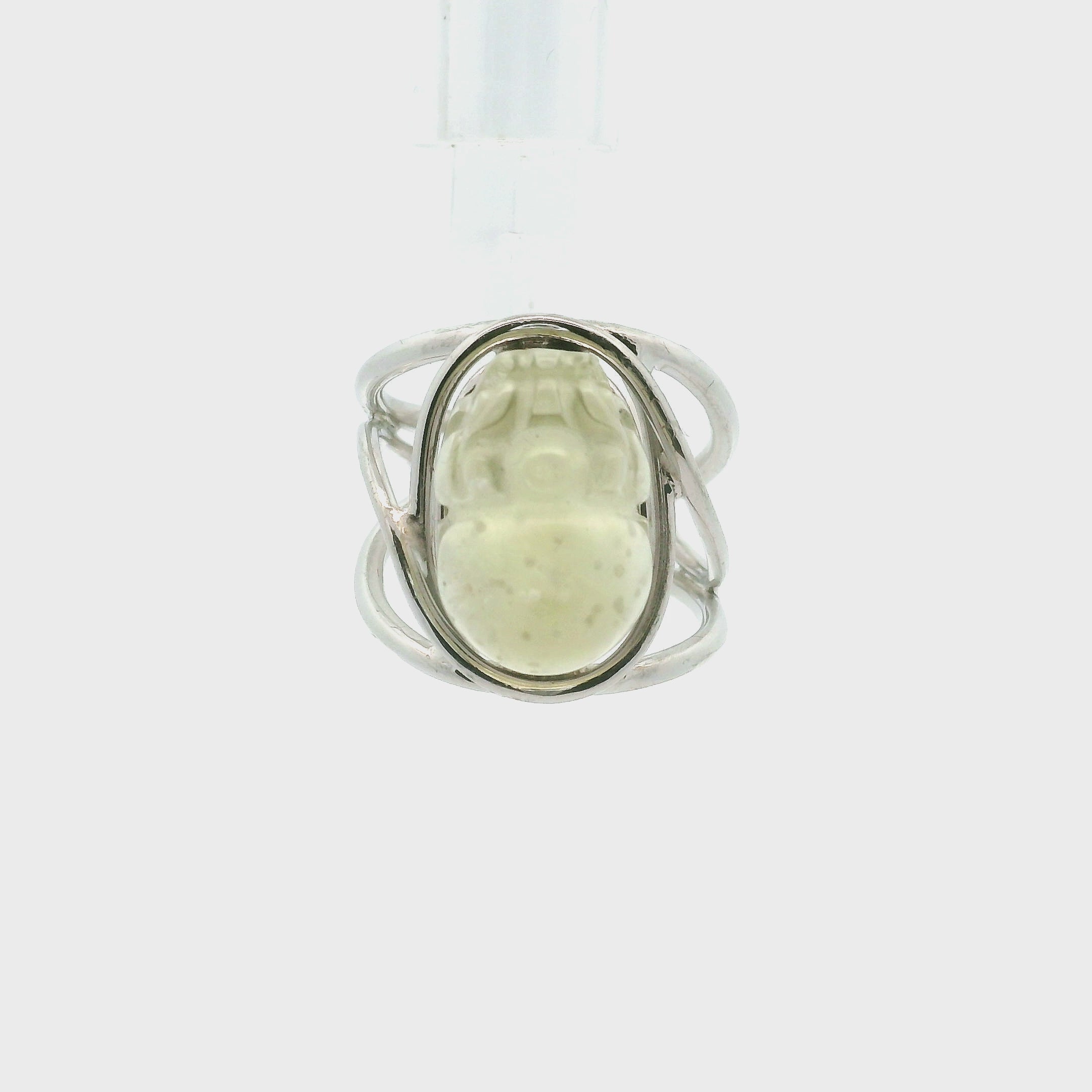Libyan Desert Glass Pixchu Cuff Ring 925 Silver for Confidence and Personal Power