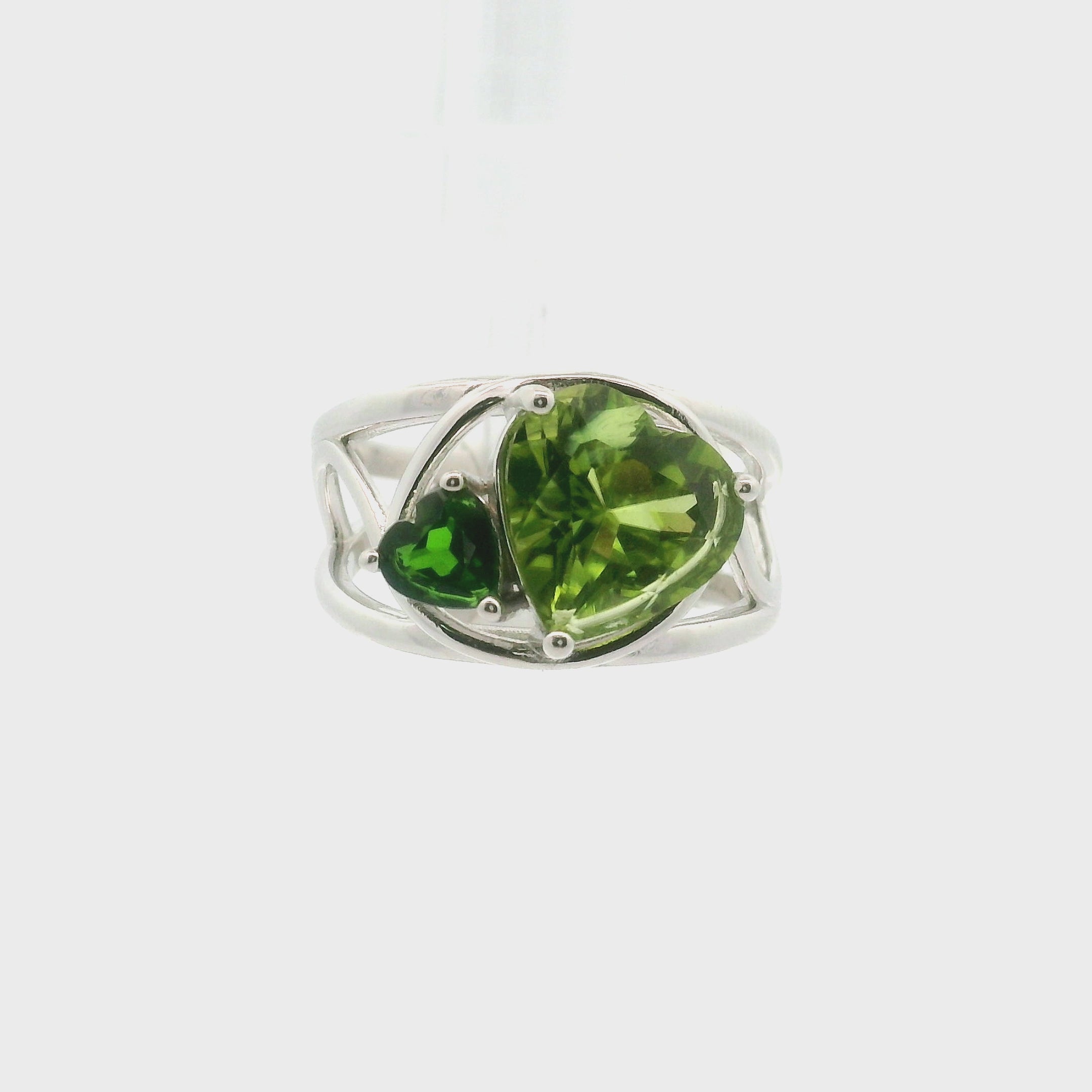 Peridot and Chrome Diopside Diopside Cuff Ring .925 Silver for Health, Balance and Strength