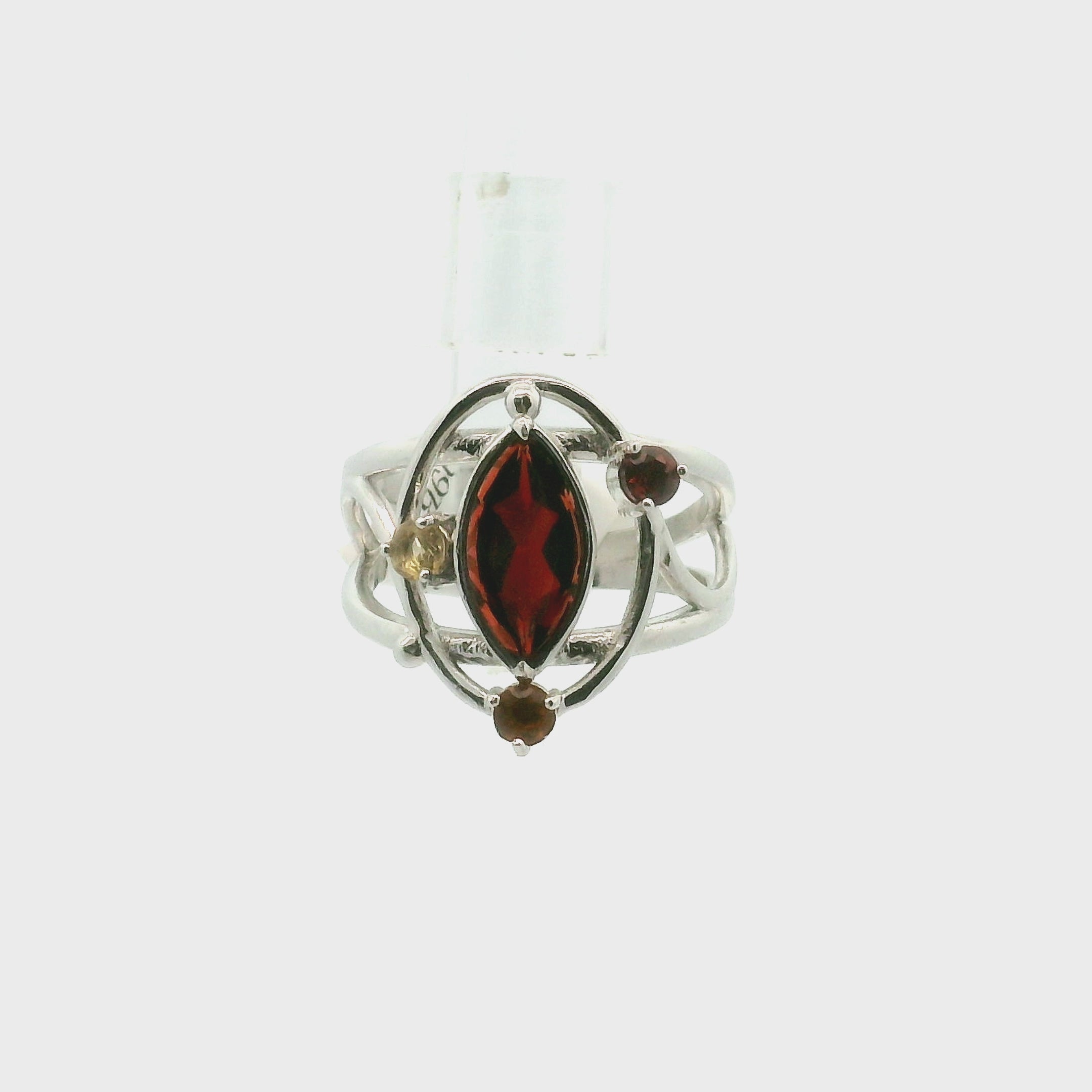 Garnet & Citrine Dragon Sigil Cuff Ring .925 Silver for Strength and Universal Connection