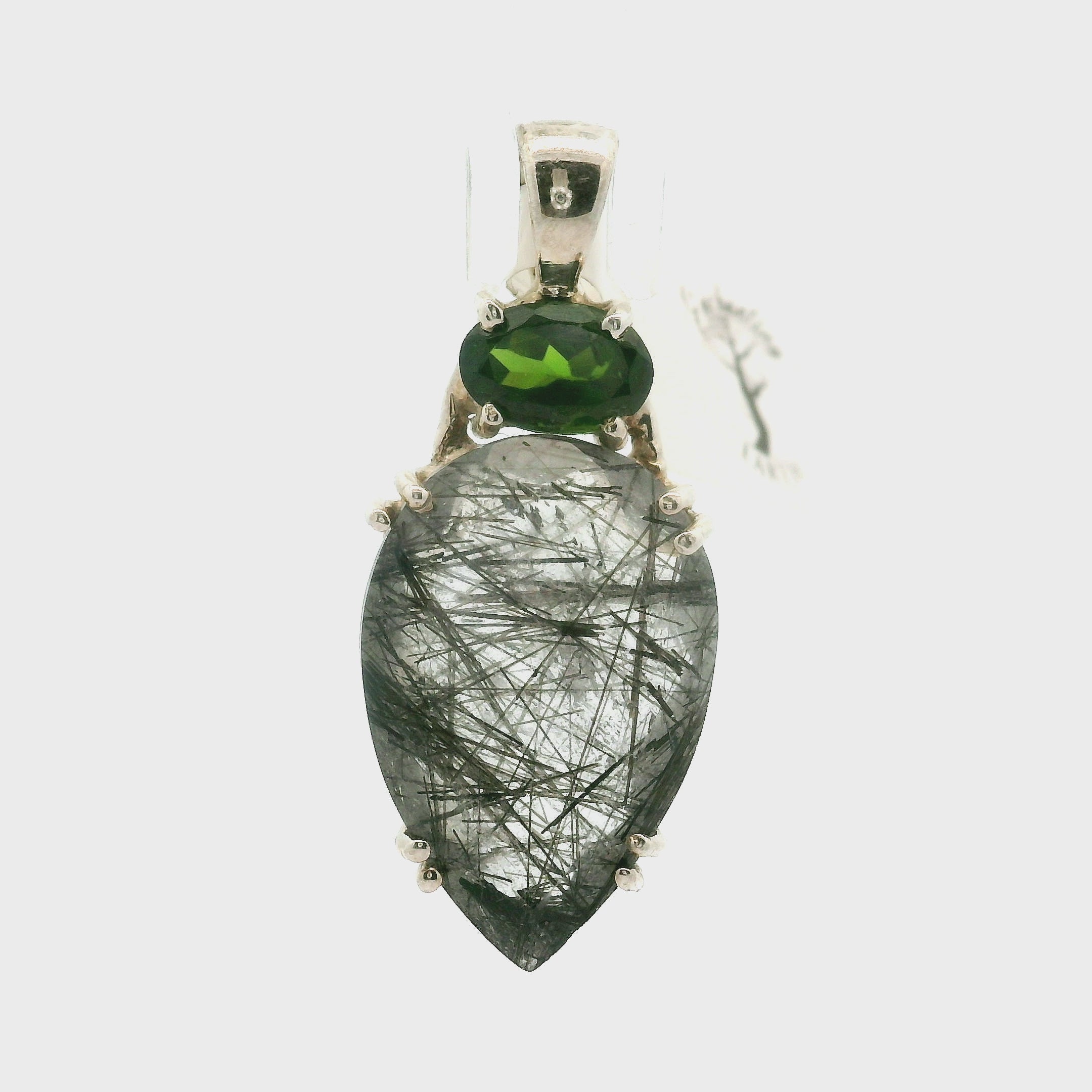 Black Tourmaline in Quartz Multi-Stone Pendant .925 Sterling Silver for Powerful Protection and Aura Cleansing