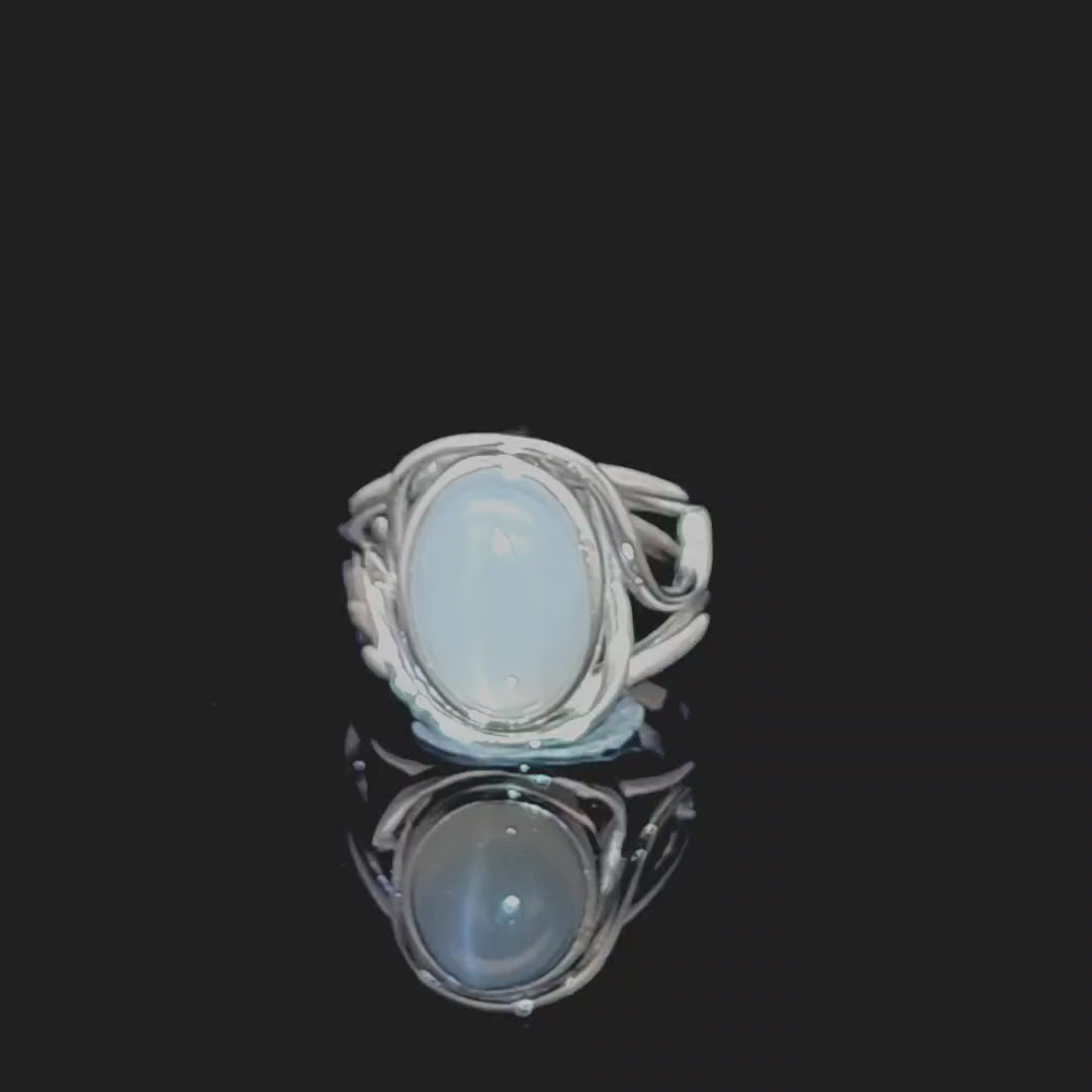 Champagne Moonstone Finger Cuff Adjustable Ring .925 Silver for New Beginnings, Moon Magic and Enhanced Intuition