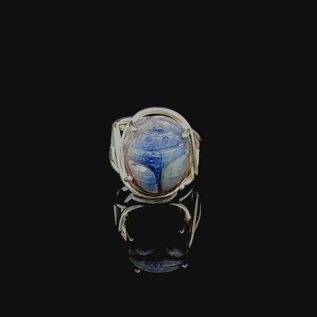 Sapphire Scarab Finger Cuff Adjustable Ring .925 Sterling Silver for Passion, Personal Power and Energy