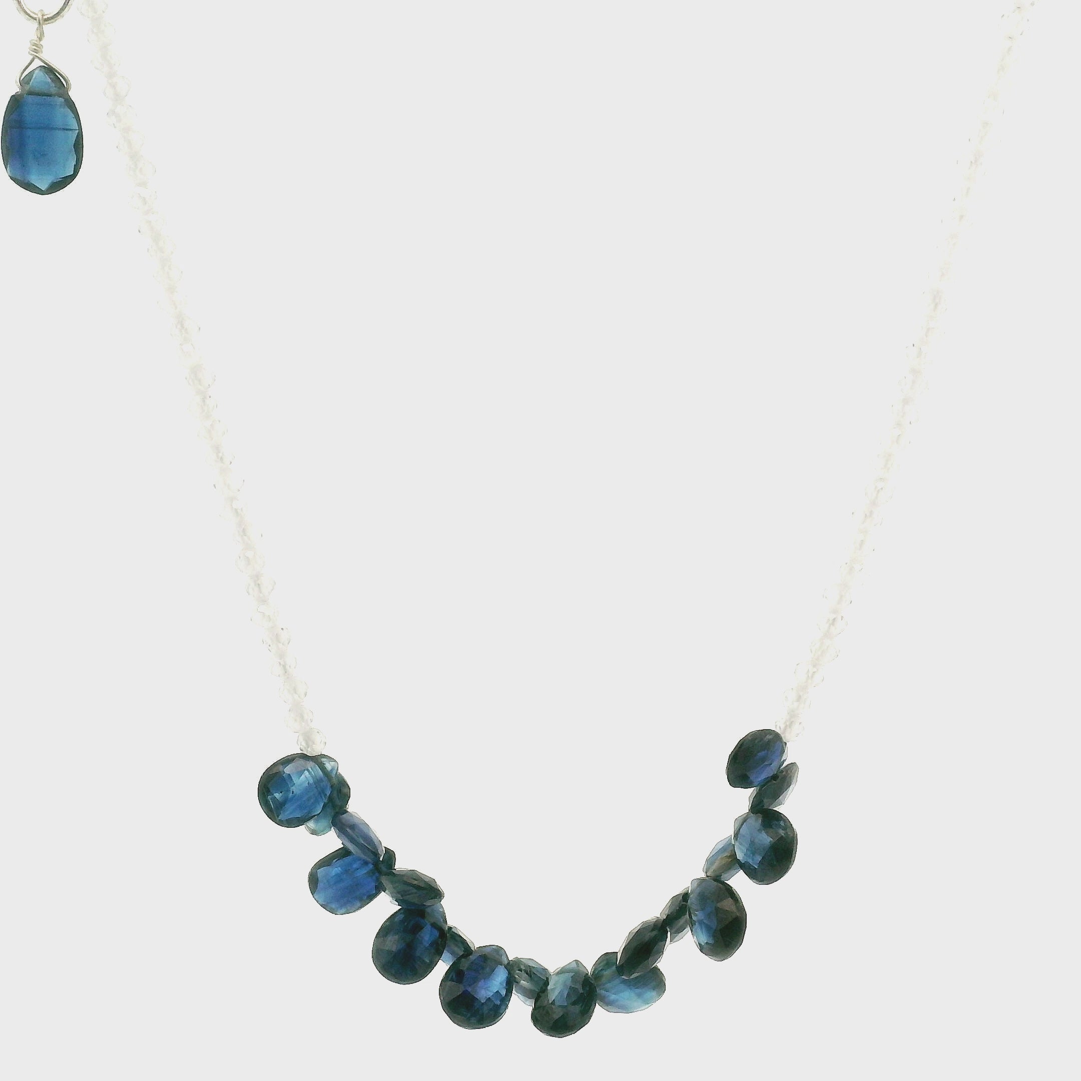 Kyanite Briolette and White Zircon Micro Faceted Necklace 925 Silver for Communication and Energy Healing