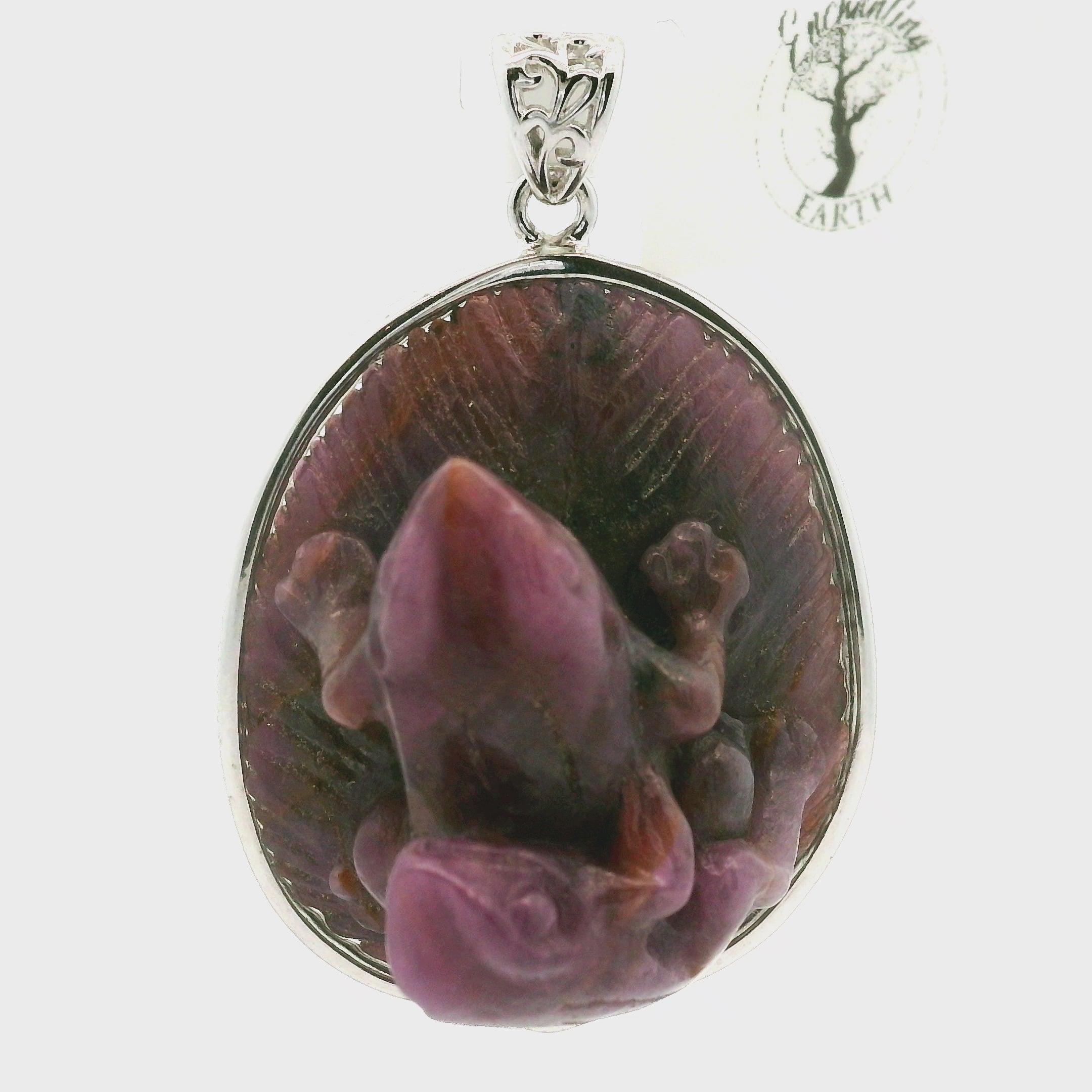Ruby Carved Frogs Pendant .925 Silver for Passion and Beauty