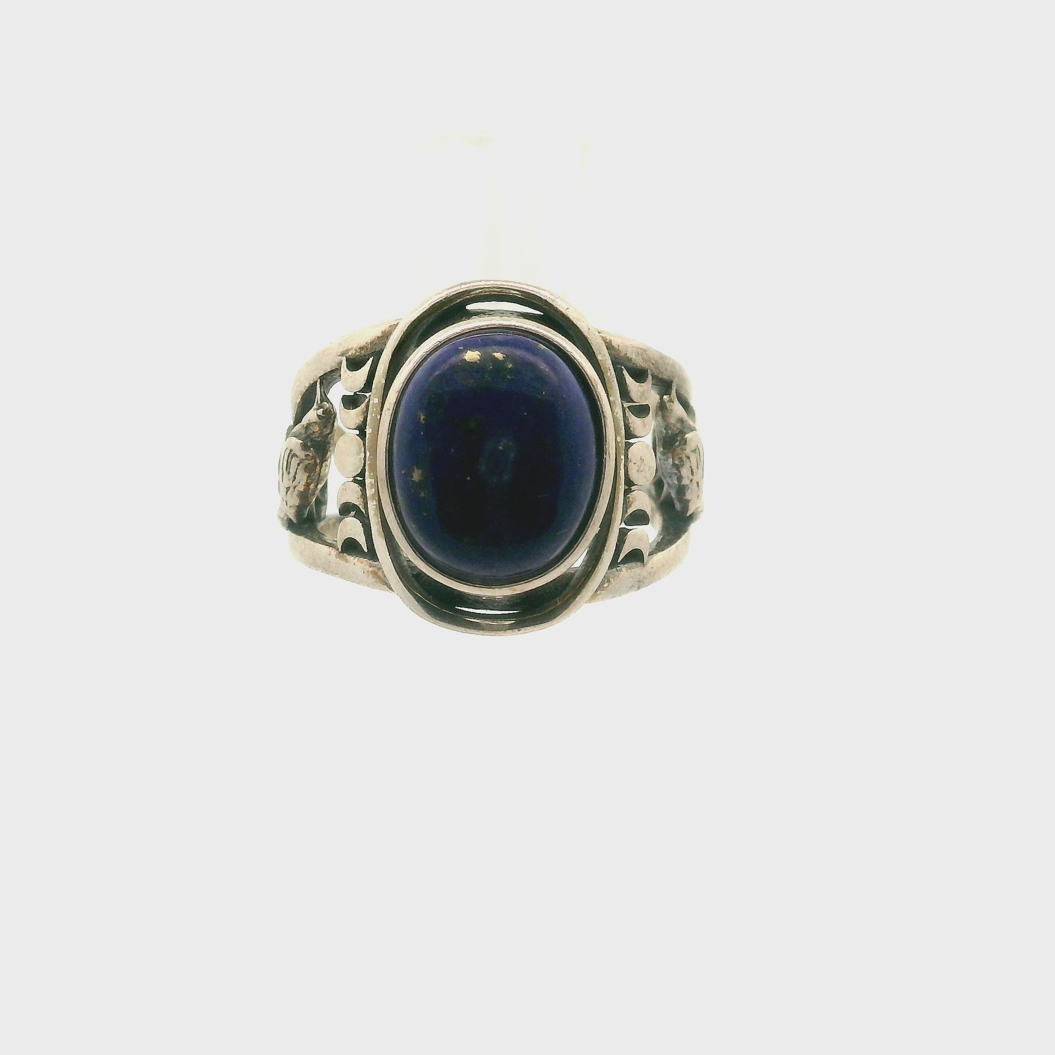 Lapis Lazuli Raven + Moonphase Cuff Ring .925 Silver for Power & Confidence