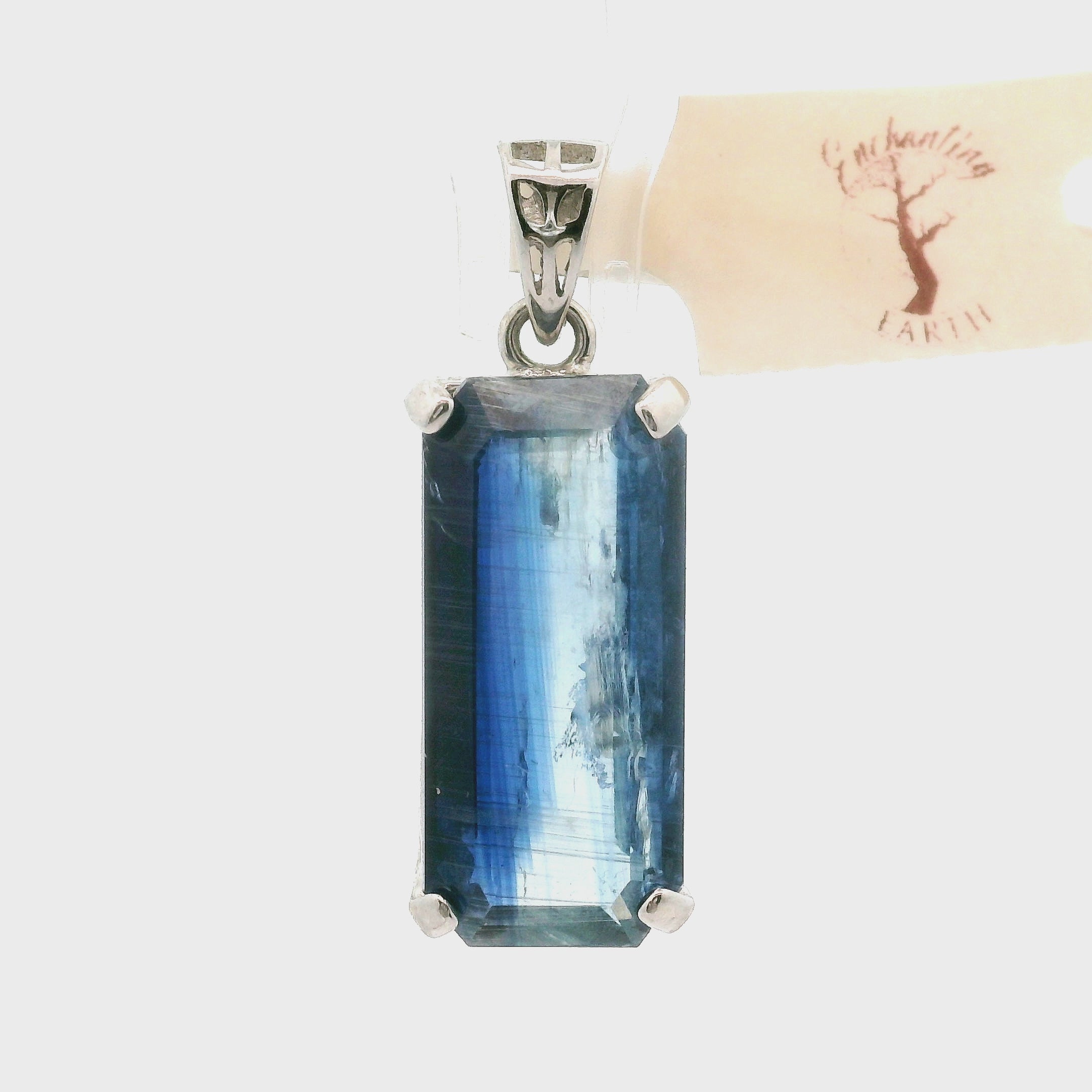 Deep Blue Kyanite Faceted Pendant .925 Silver for Healing Work, High Intuition and Releasing Addiction