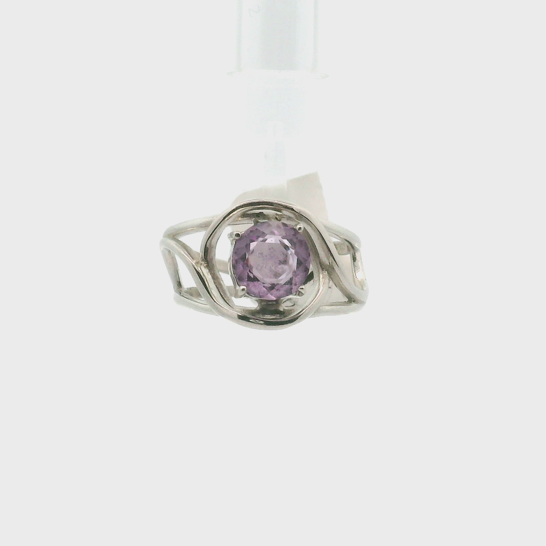 Amethyst Snowflake Hexagon Cuff Ring .925 Silver for Divine Wisdom