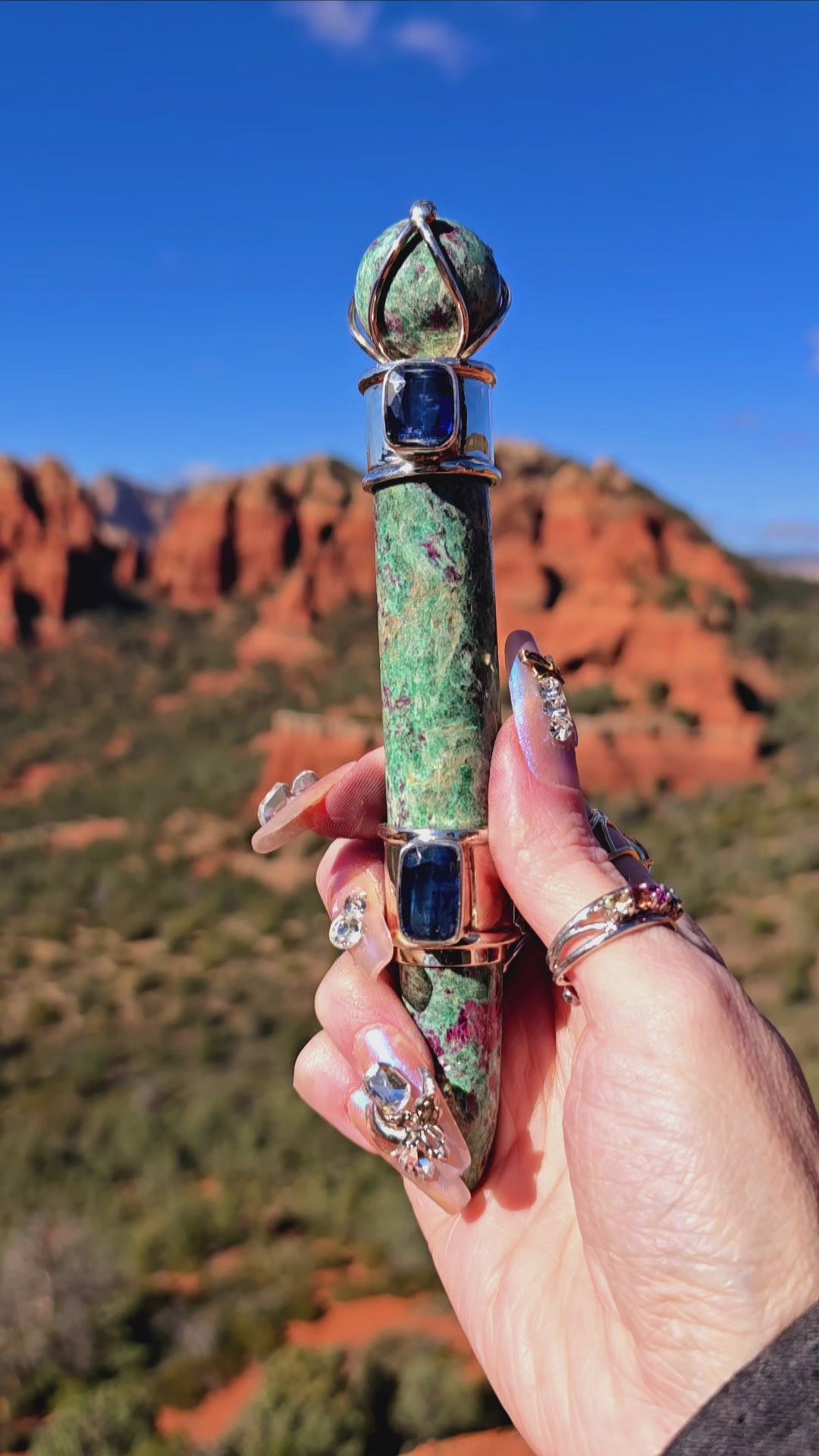 One of a Kind Collector Wand ~ Ruby Fuschite with Blue Kyanite Gemstones for Relationship Healing and Manifesting Love