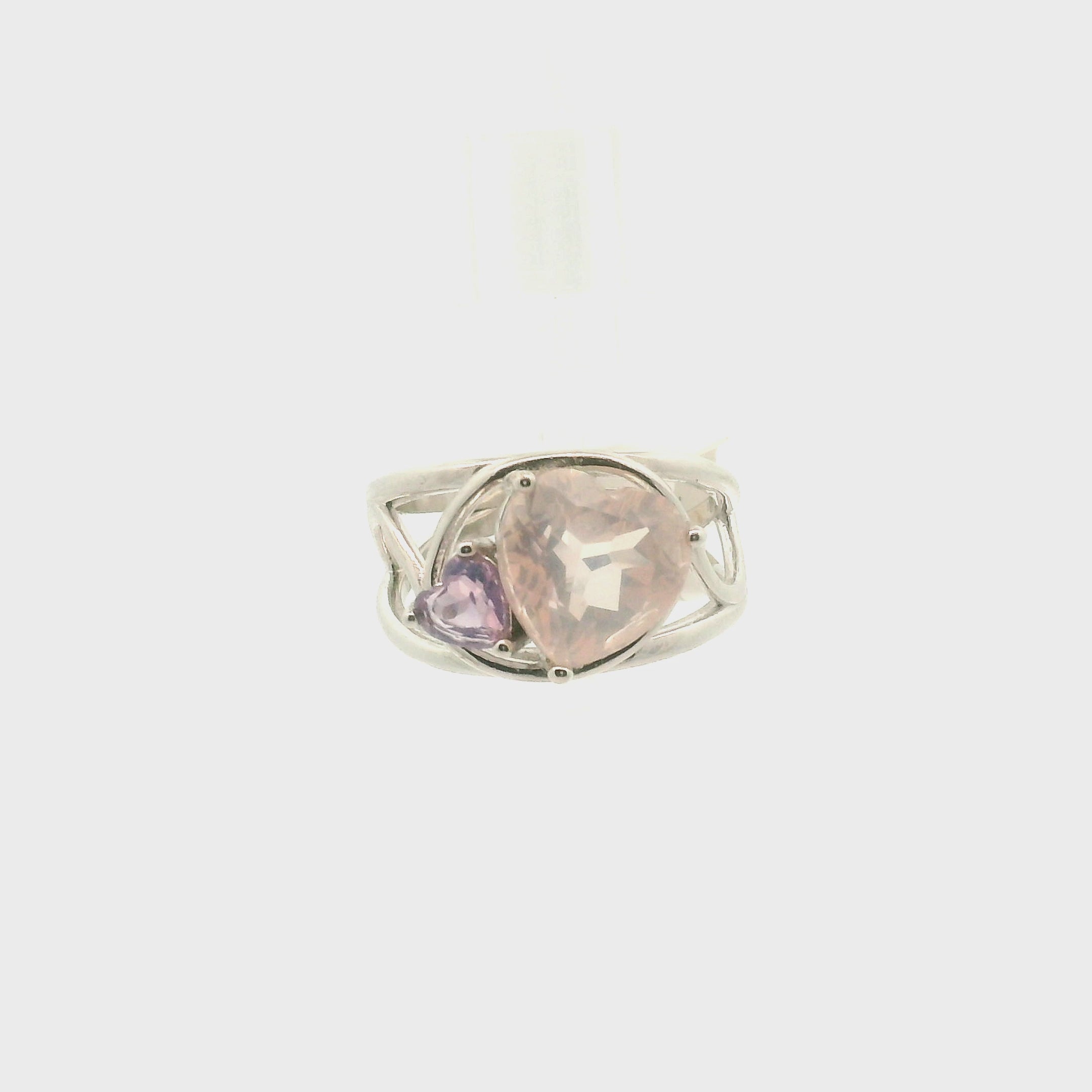 Rose Quartz and Lavender Moon Quartz Heart Cuff Ring .925 Silver for Mindfulness and Compassion (Copy)