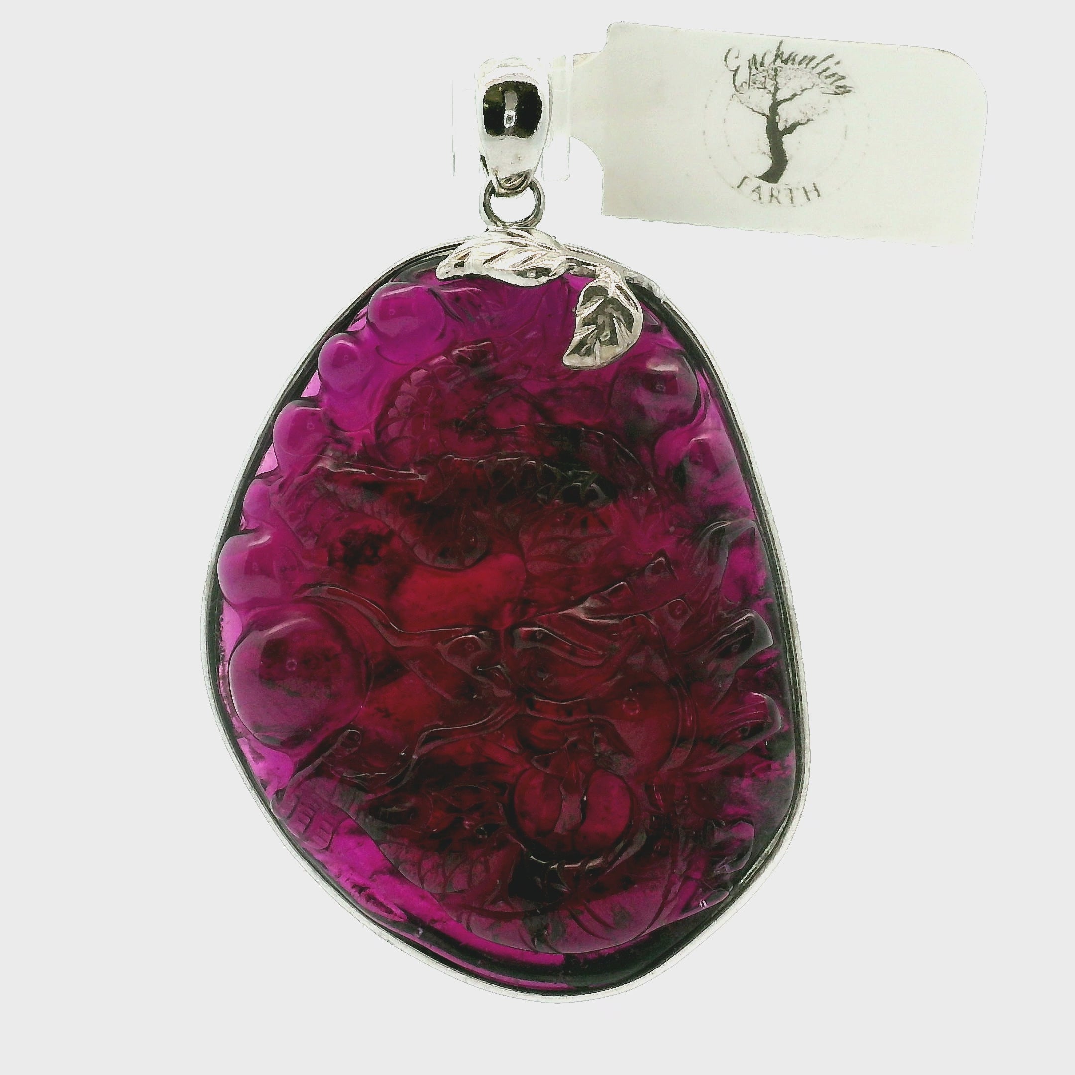 Rhodolite Garnet Carved Dragon Pendant .925 Silver for Health, Grounding and Strength