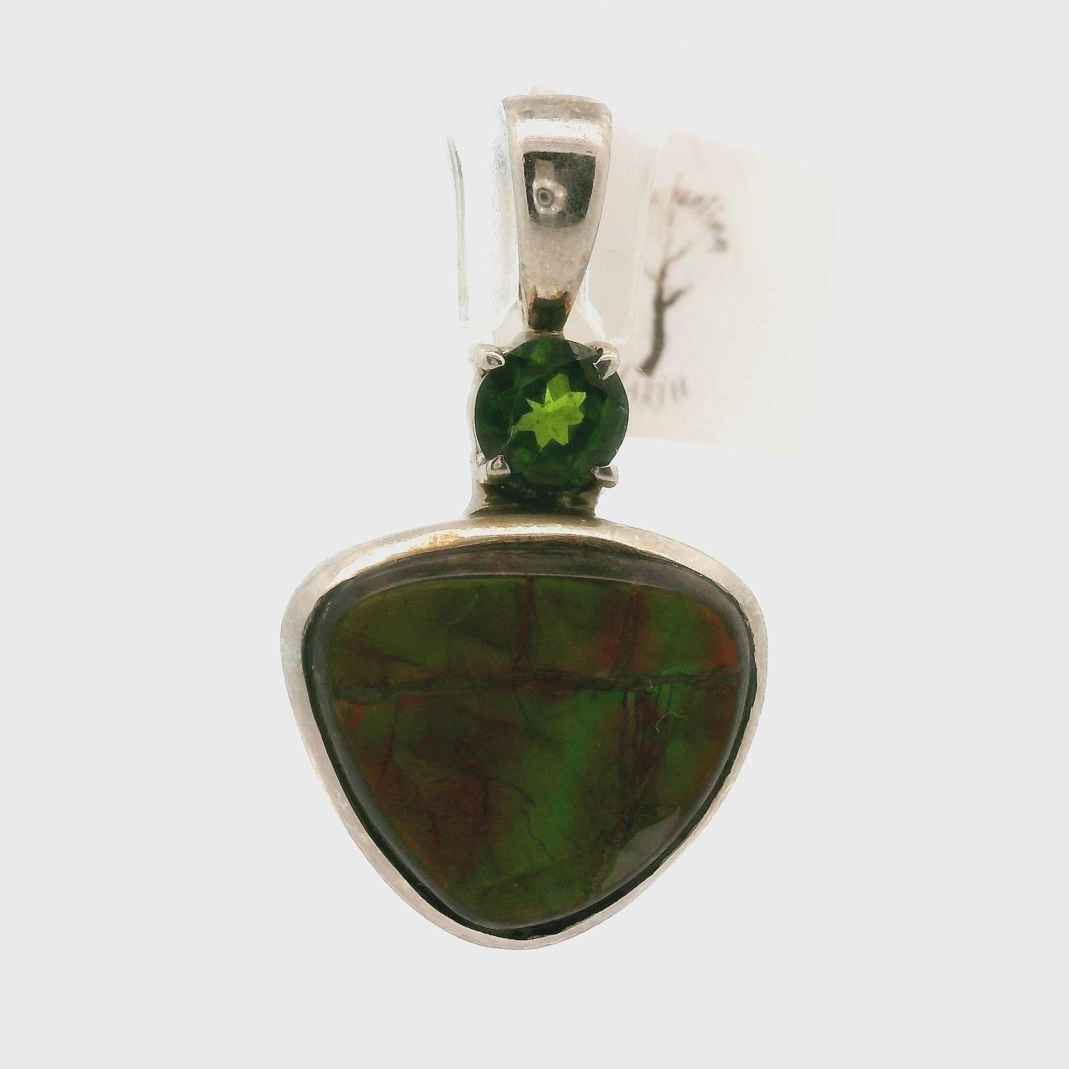 Ammolite with Tourmaline Pendant .925 Silver for Transformation and Boosting your Life Force Energy