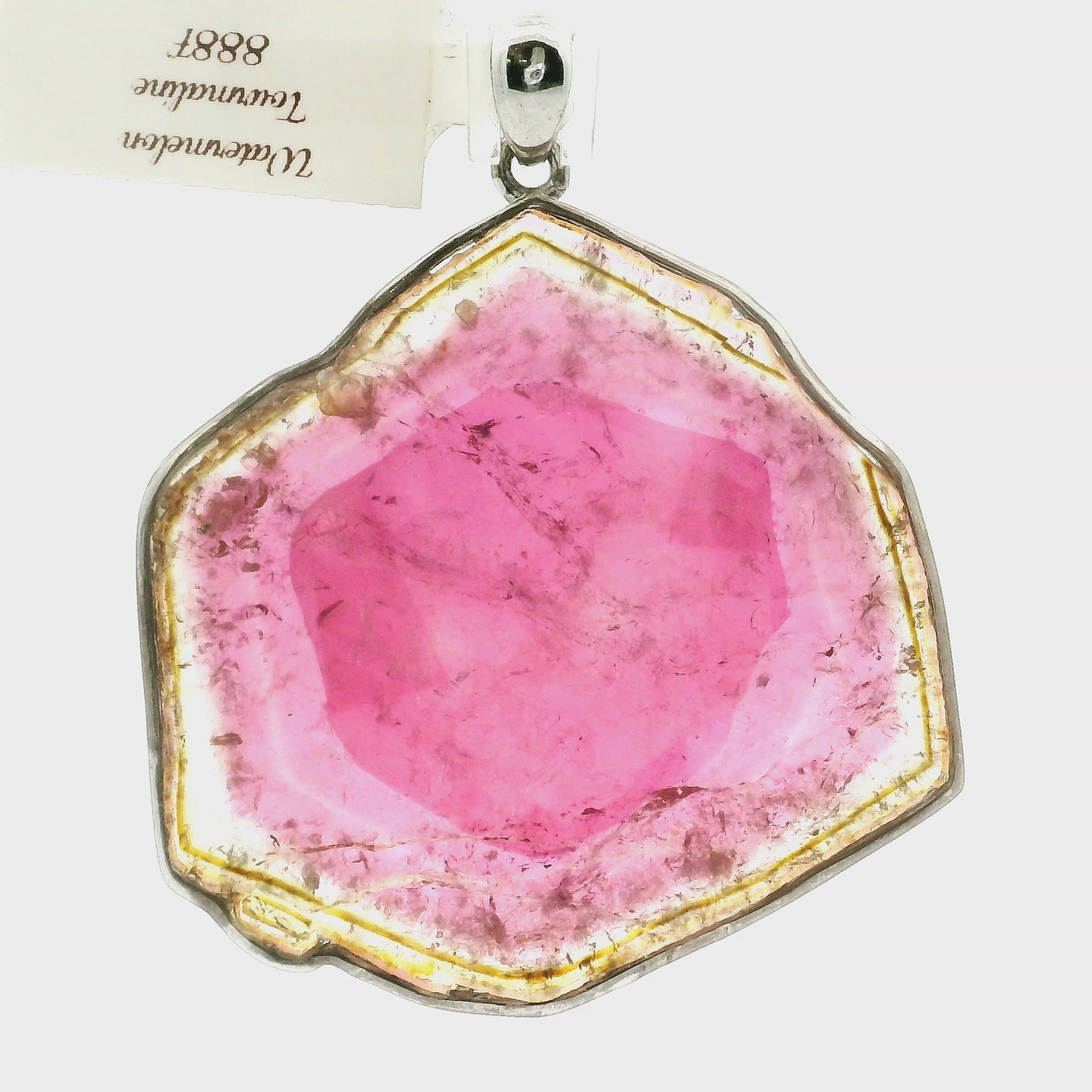Watermelon Tourmaline Slice Pendant .925 Silver for Profound Heart Healing