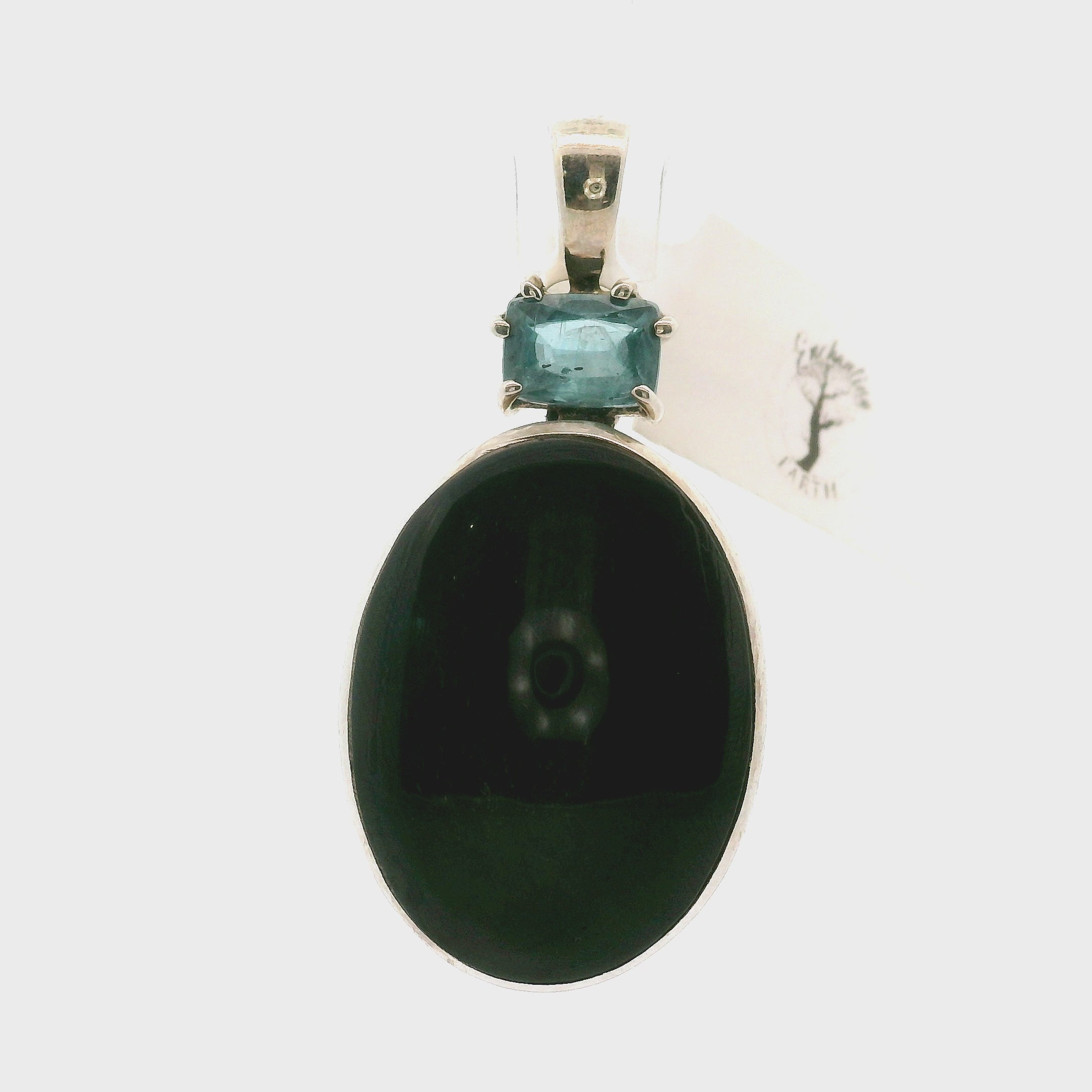 Black Star Diopside with Blue Kyanite Pendant 925 Silver for Anxiety Relief, Balance and Grounding