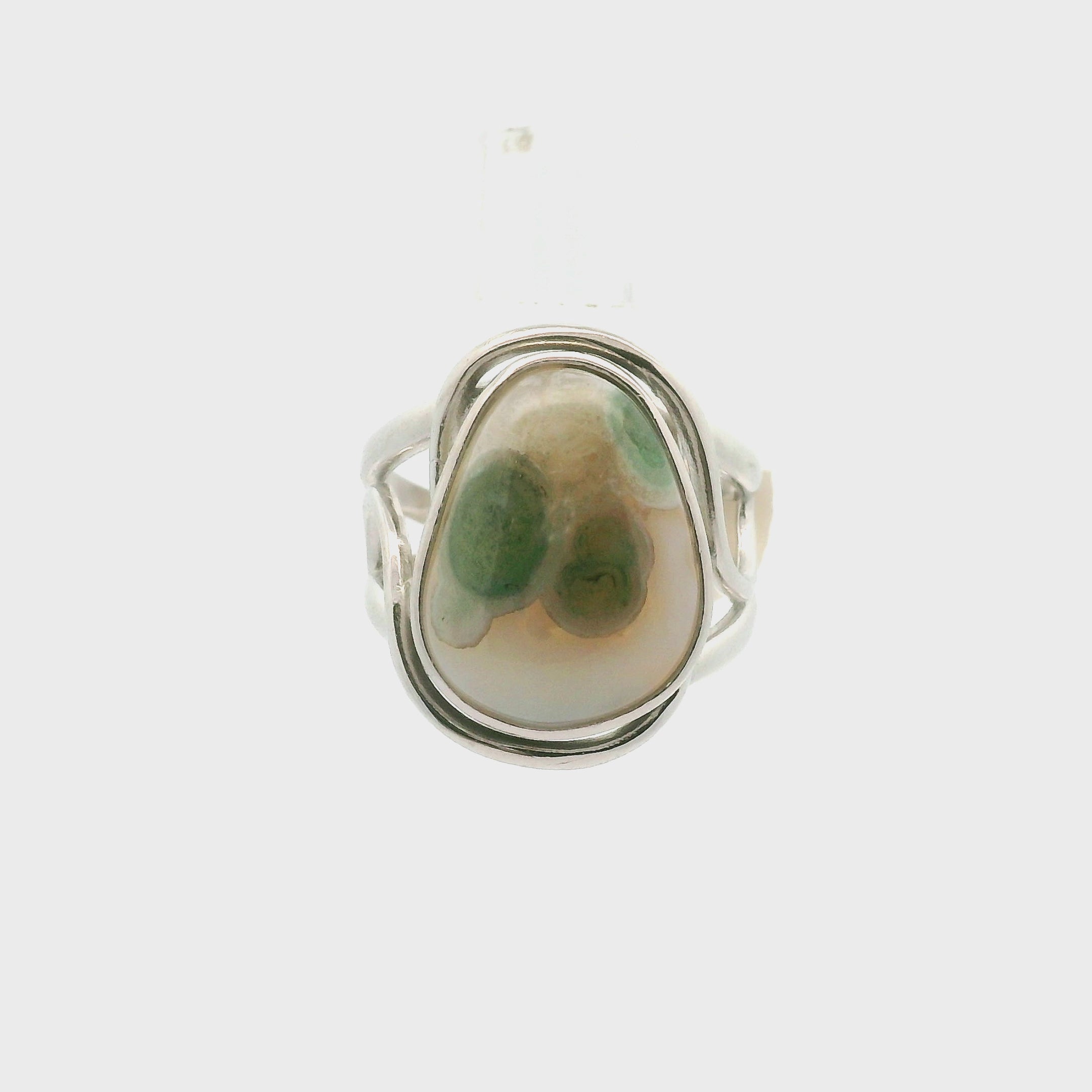 Orbicular Jasper Cuff Ring .925 Silver for Joy and Peace