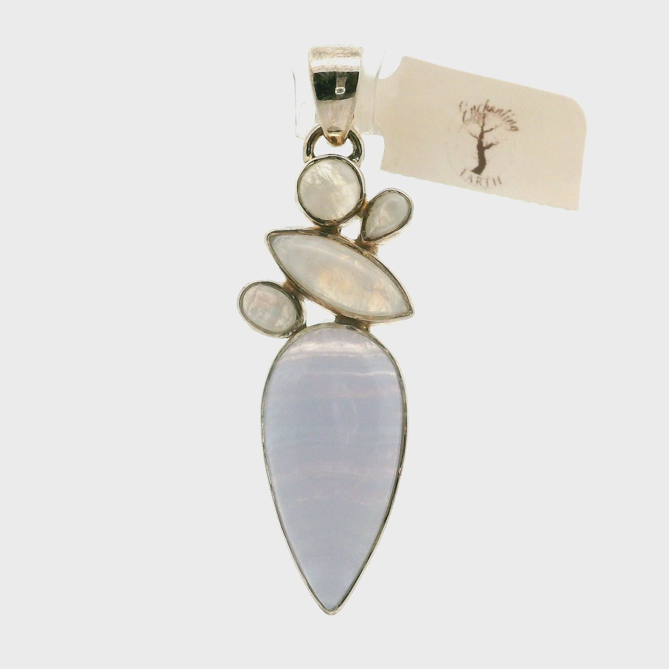 Blue Lace Agate Multi-Stone Pendant .925 Silver for Loving and Honest Communication