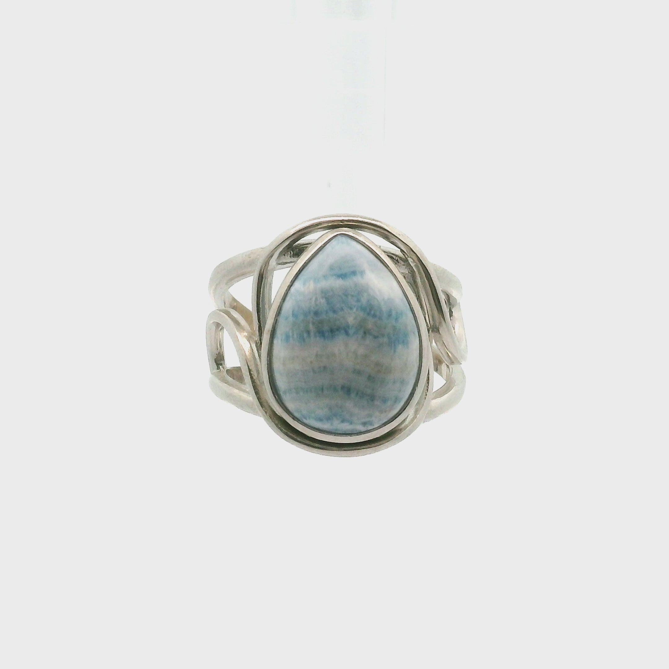Blue Scheelite Adjustable Finger Bracelet .925 Silver for Peace of Mind and Sleep