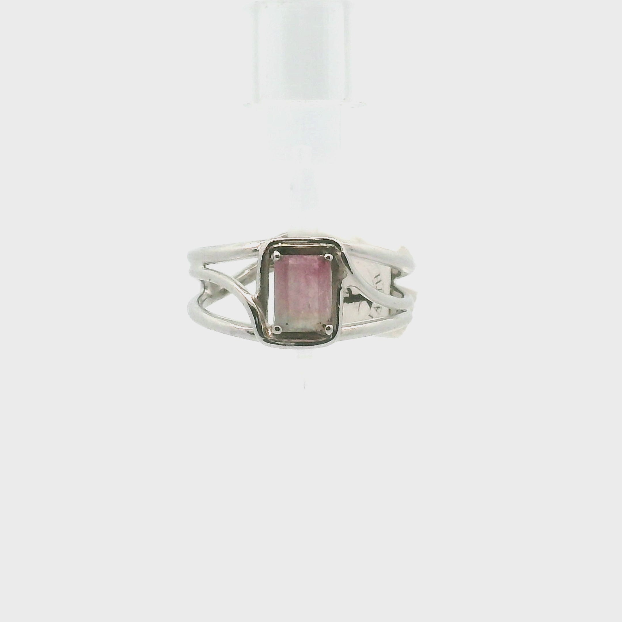 Cotton Candy Tourmaline Cuff Ring .925 Silver for Spiritual Cleansing and Rejuvenation