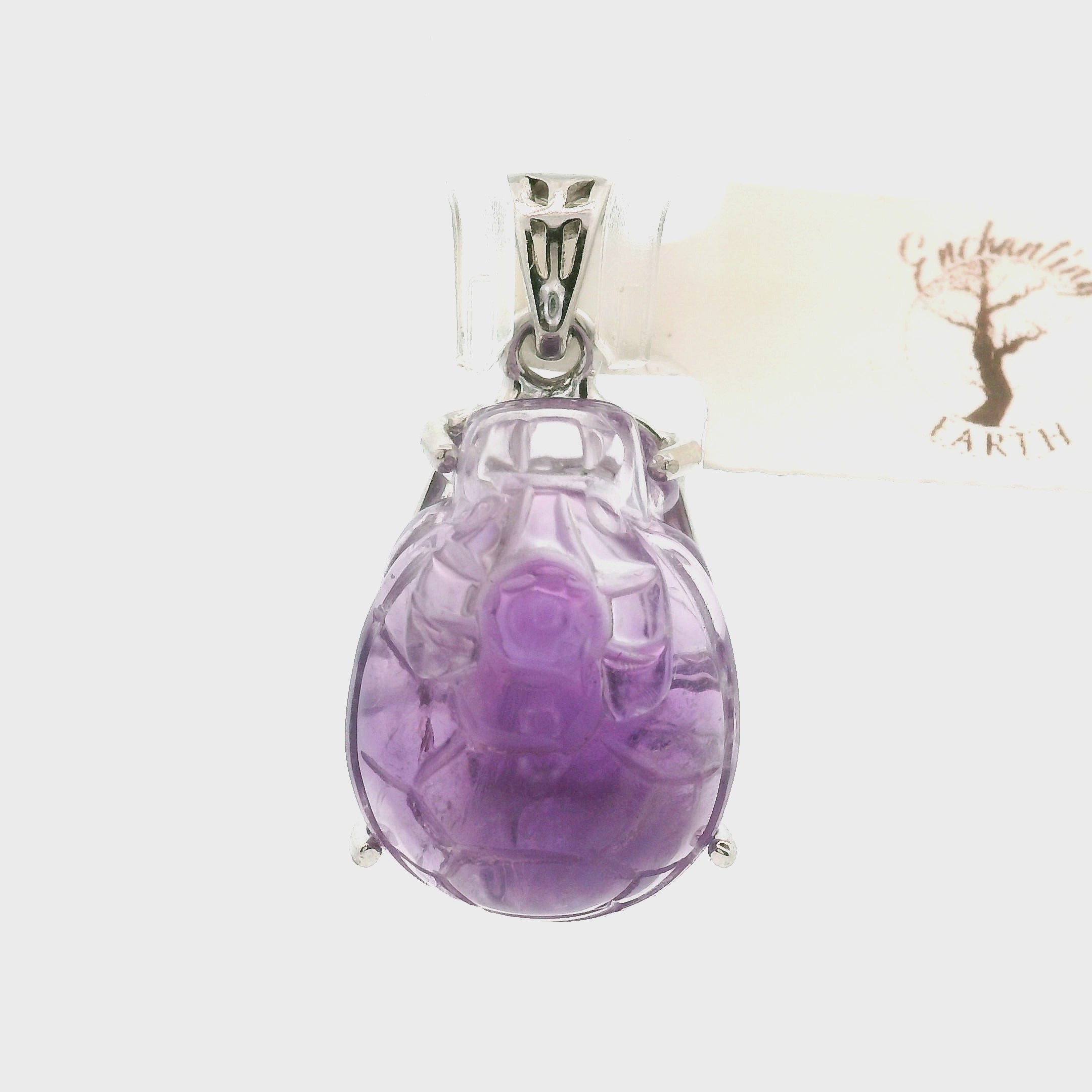 Amethyst Carved Dragon Turtle Pendant .925 Silver for Intuition and Energetic Purification