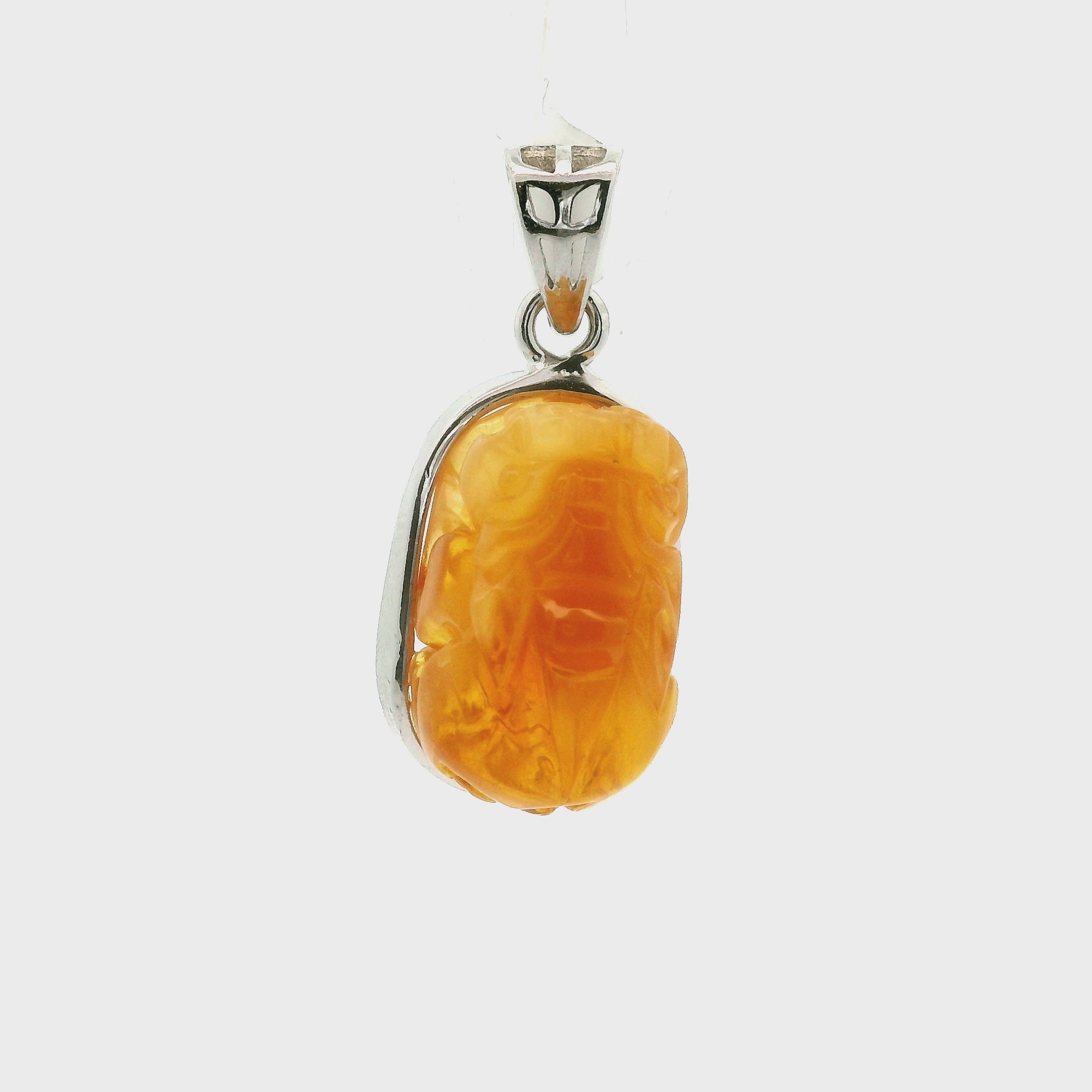 Amber Money Toad Pendant .925 Silver for Prosperity and Joy