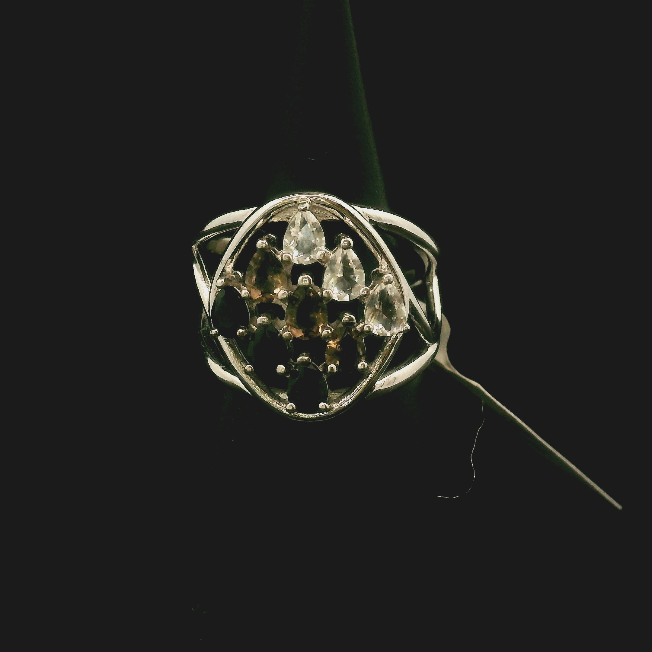 9 Stone Crystal Chandelier Cuff Ring .925 Silver for Healing, Intention Setting and Manifesting your Desires