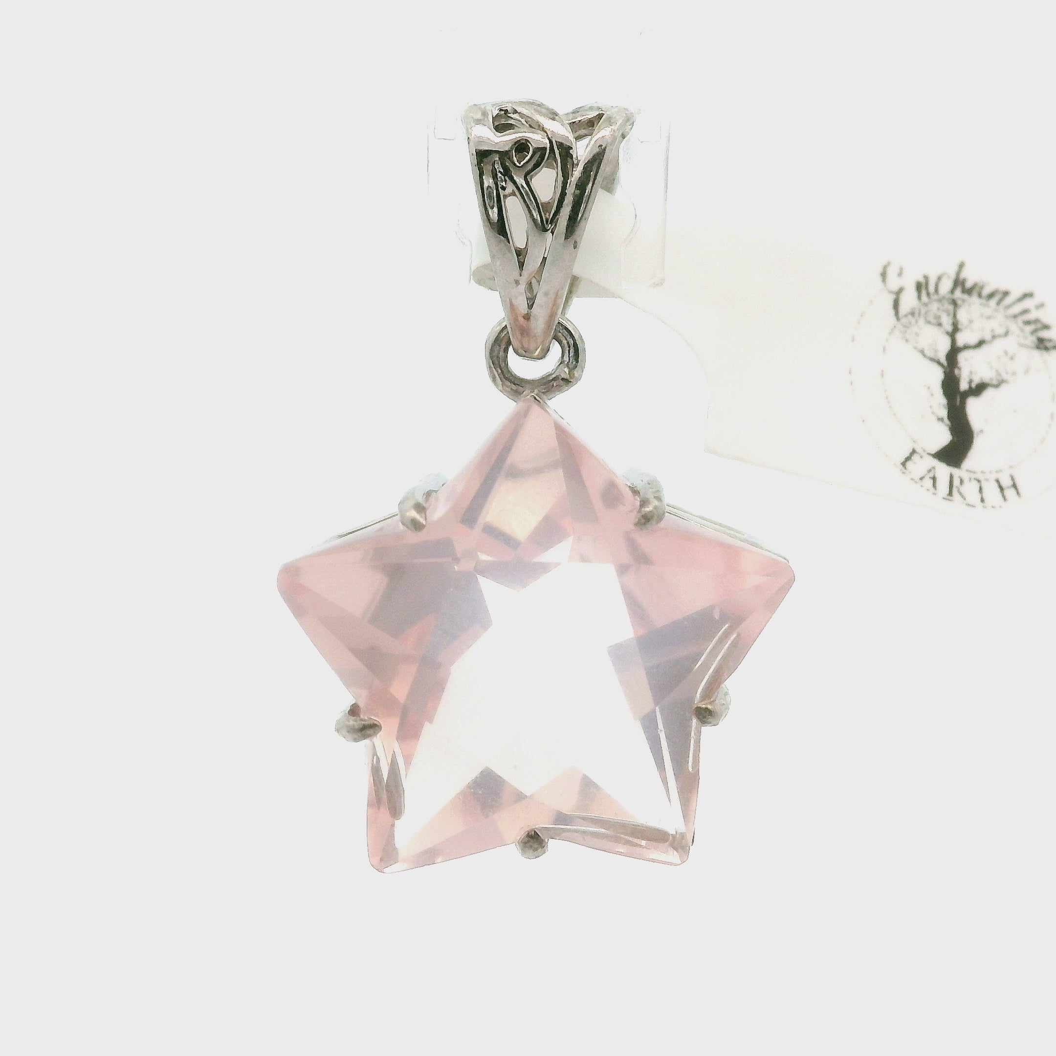 Rose Quartz Star Pendant .925 Silver for Compassion, Love and Healing