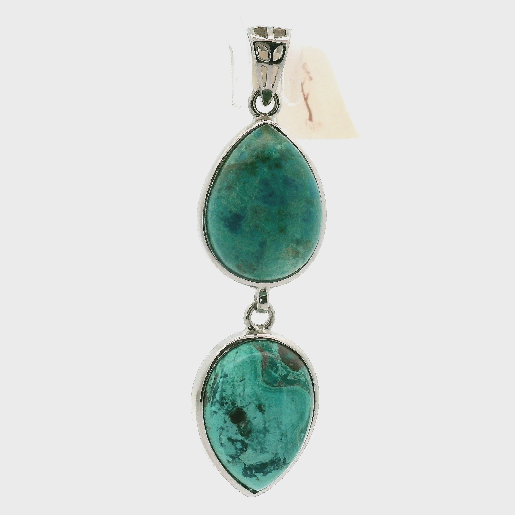 Shattuckite Double-Stone Pendant .925 Silver for Truthful Communication and Soul-Level Healing