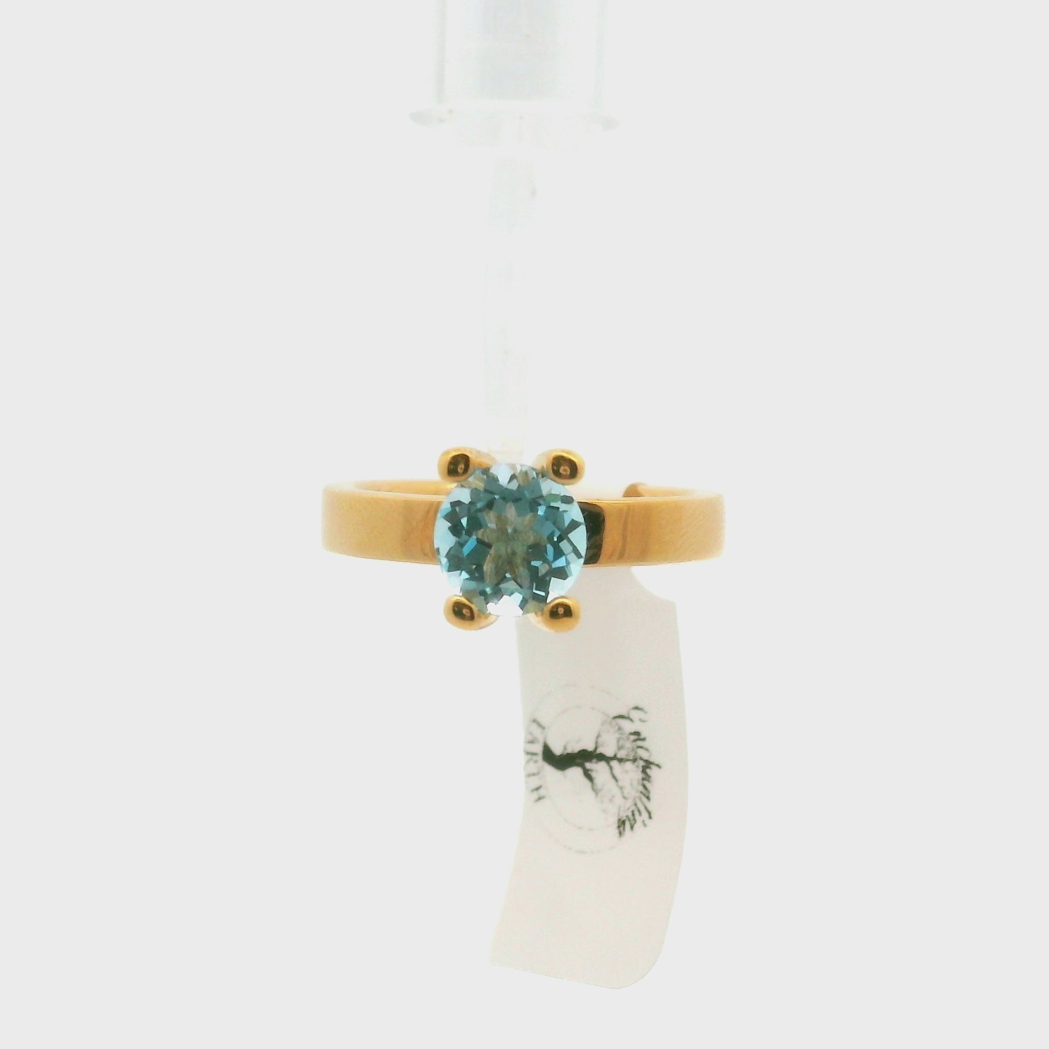 Blue Topaz Ring .925 Silver with Gold Plating for Higher Levels of Awareness, Peaceful Communication and Clarity