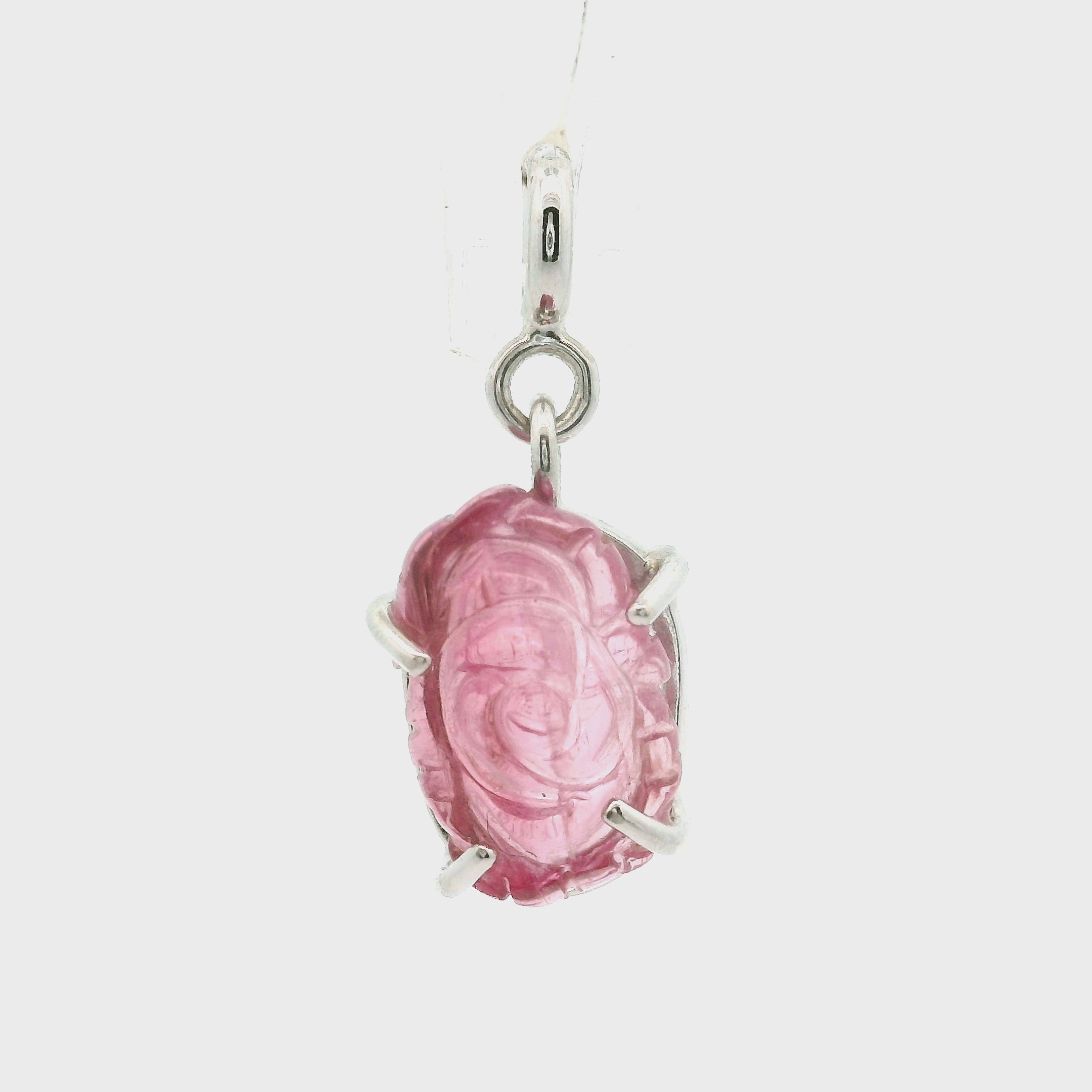 Pink Tourmaline Carved Lotus Charm Pendant .925 Silver for Removing Insecurities and Helping Inspire Creativity