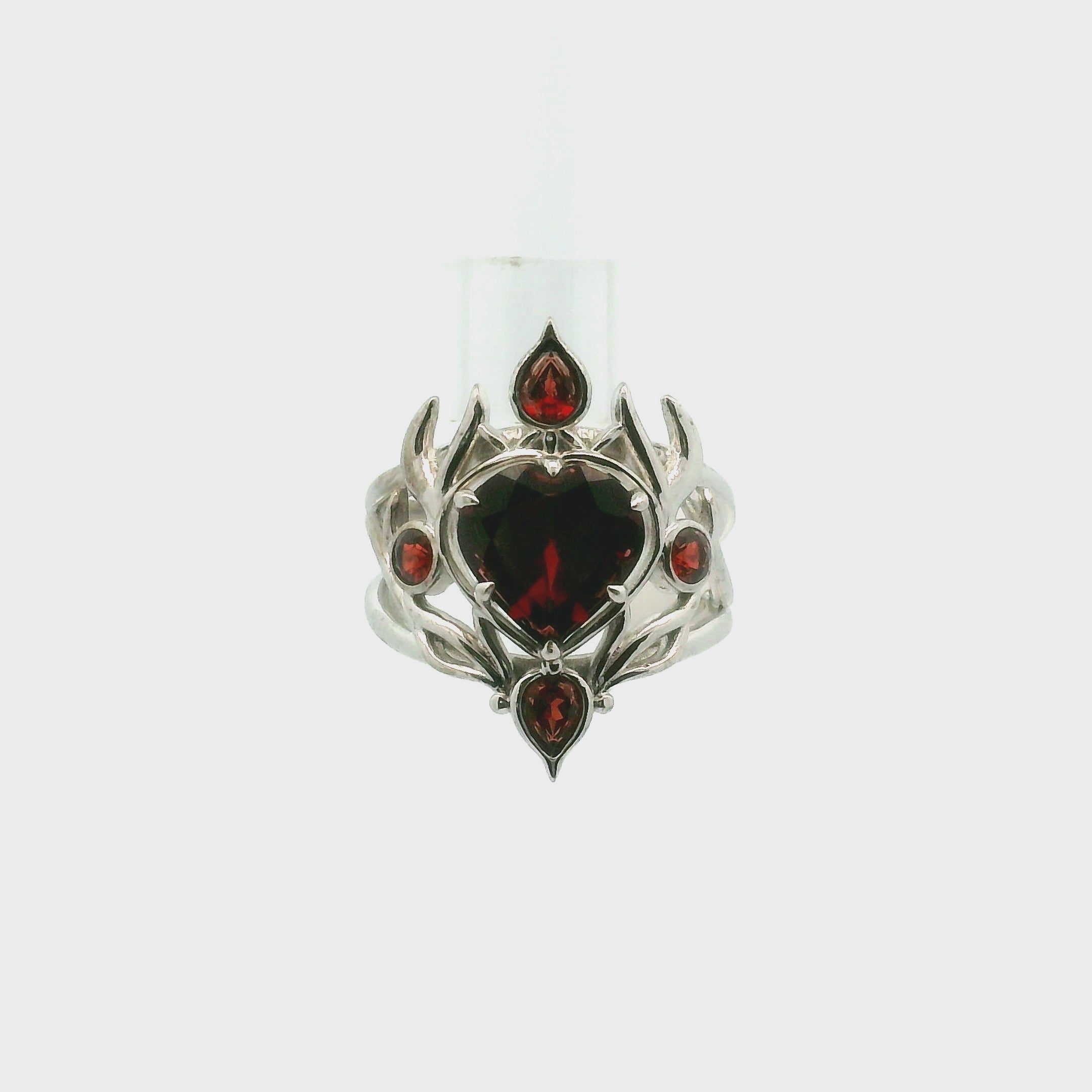 Preorder Garnet Sacred Flame Heart Cuff Ring .925 Silver for Strength and Universal Connection