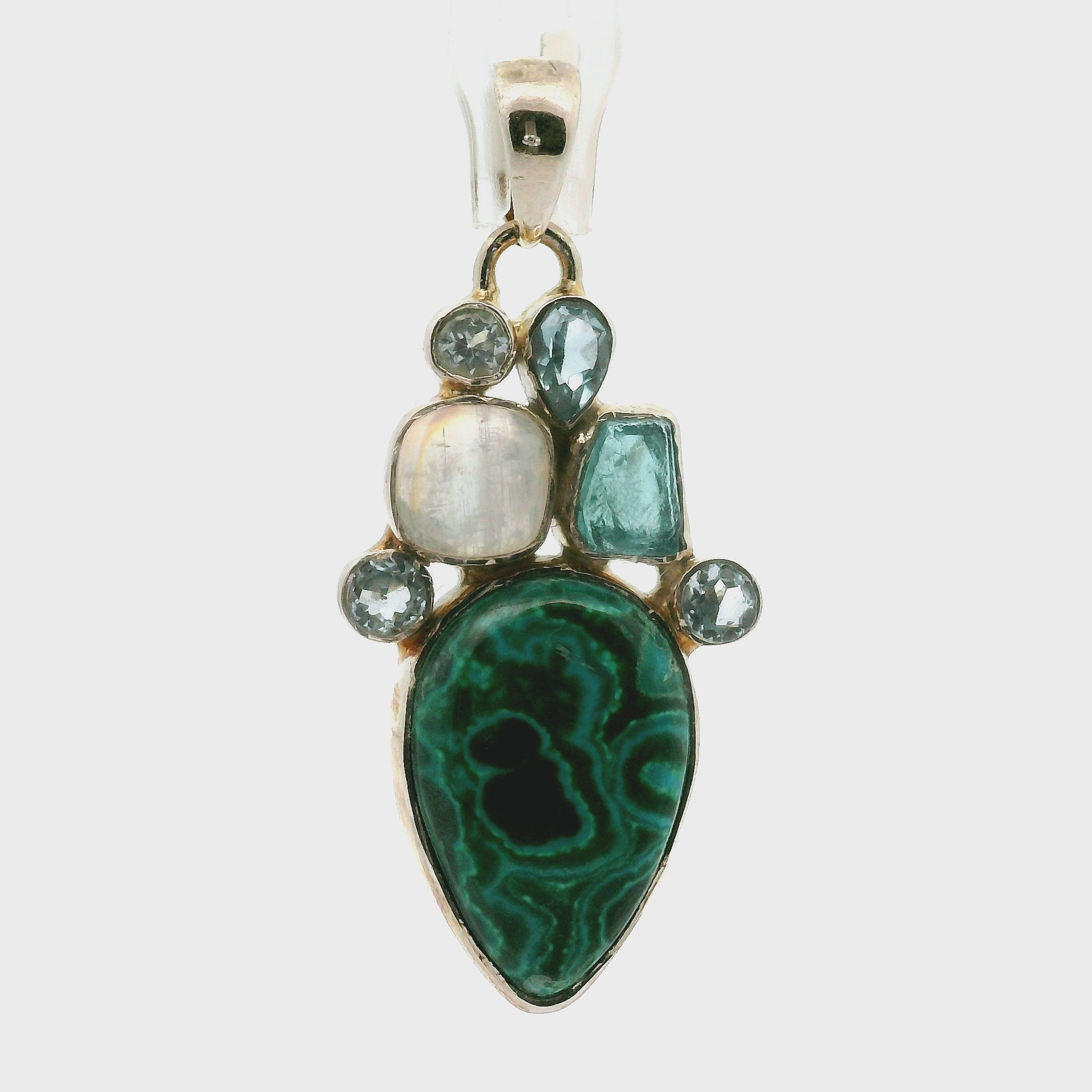Malachite Multi-Stone Pendant .925 Silver for Abundance, Luck and Transformation