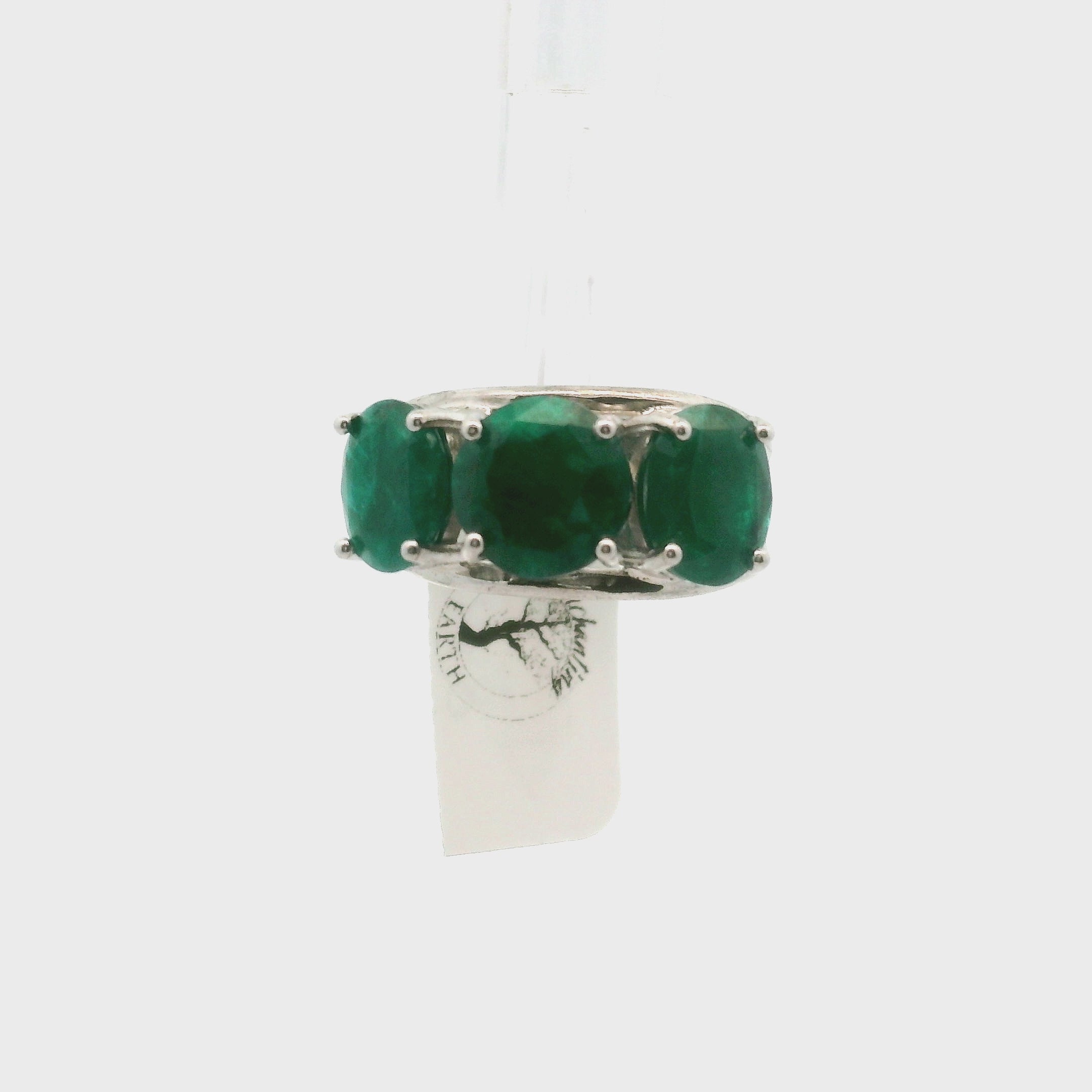 Triple Stone Dioptase Cuff Ring, Adjustable .925 Silver Emotional Balance, Healthy Relationships and Love