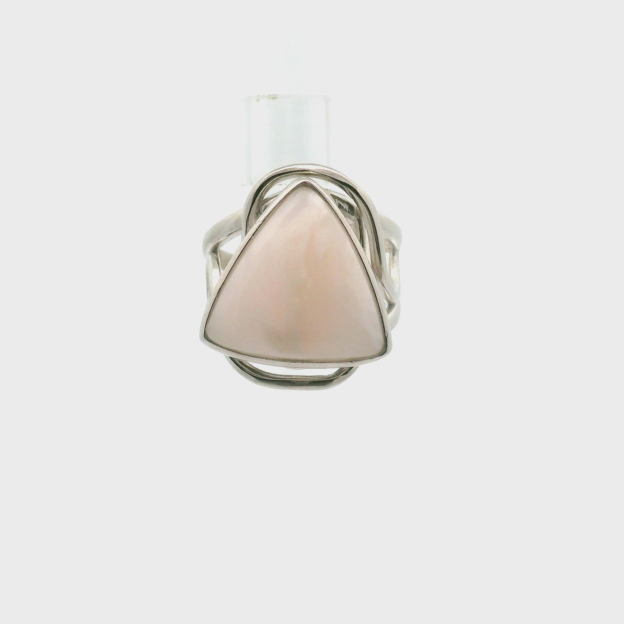 Mangano Calcite Cuff Ring .925 Silver for Soothing the Emotional Body and Divine Love