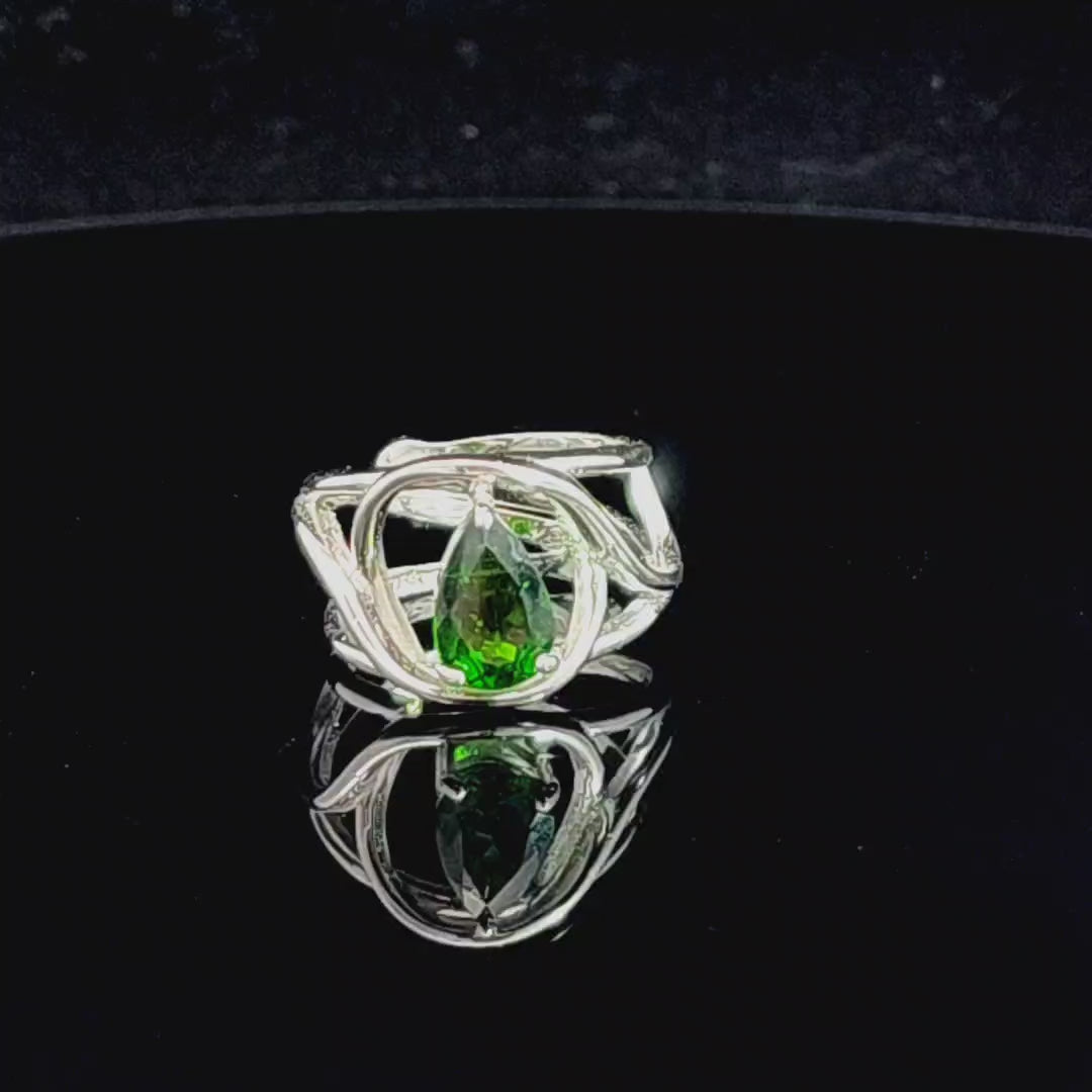 Chrome Diopside Finger Cuff Adjustable Ring .925 Silver for Compassion, Emotional Healing and Global Healing