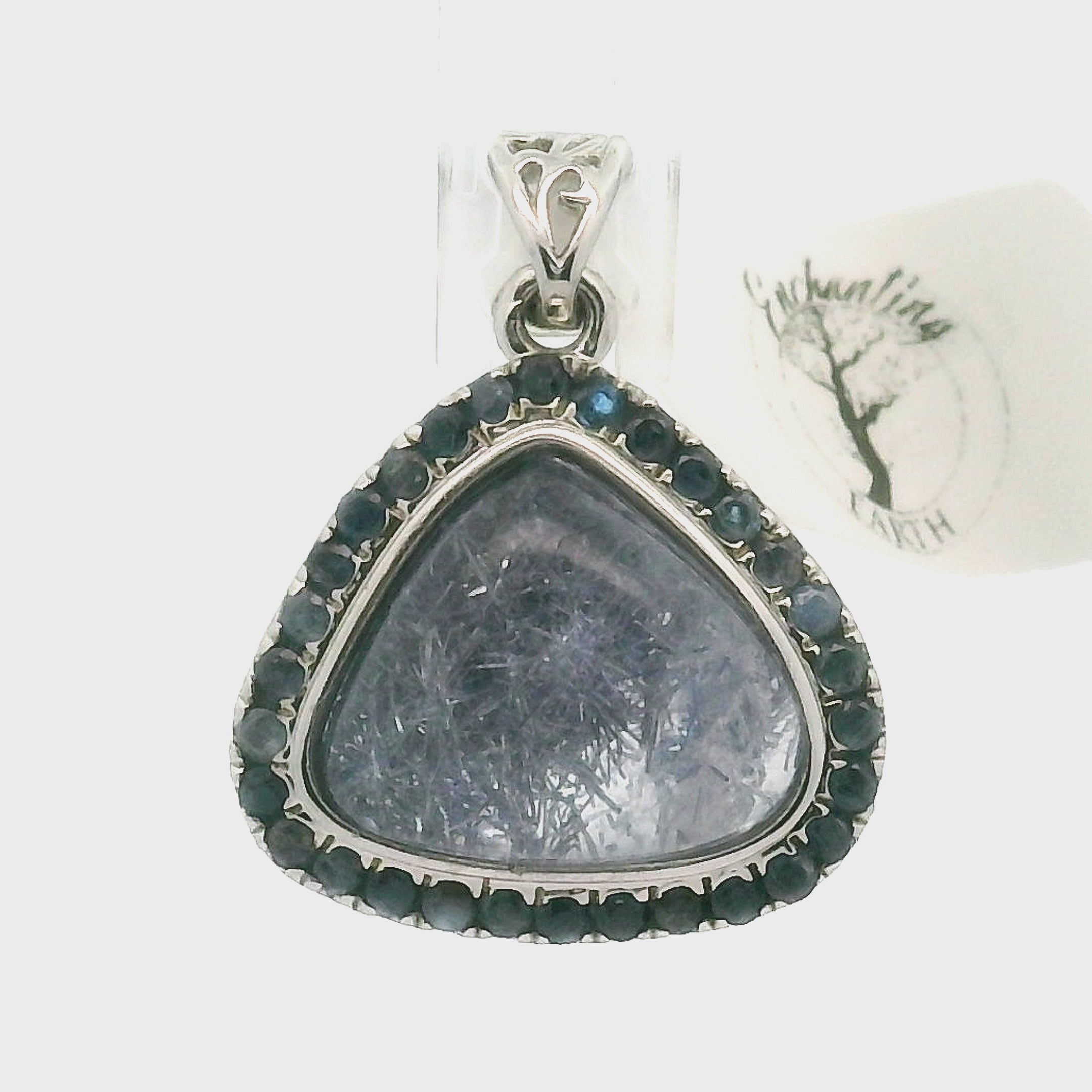 Dumortierite with Kyanite Pavé Pendant .925 Silver for Harmony, Empathy and Insights